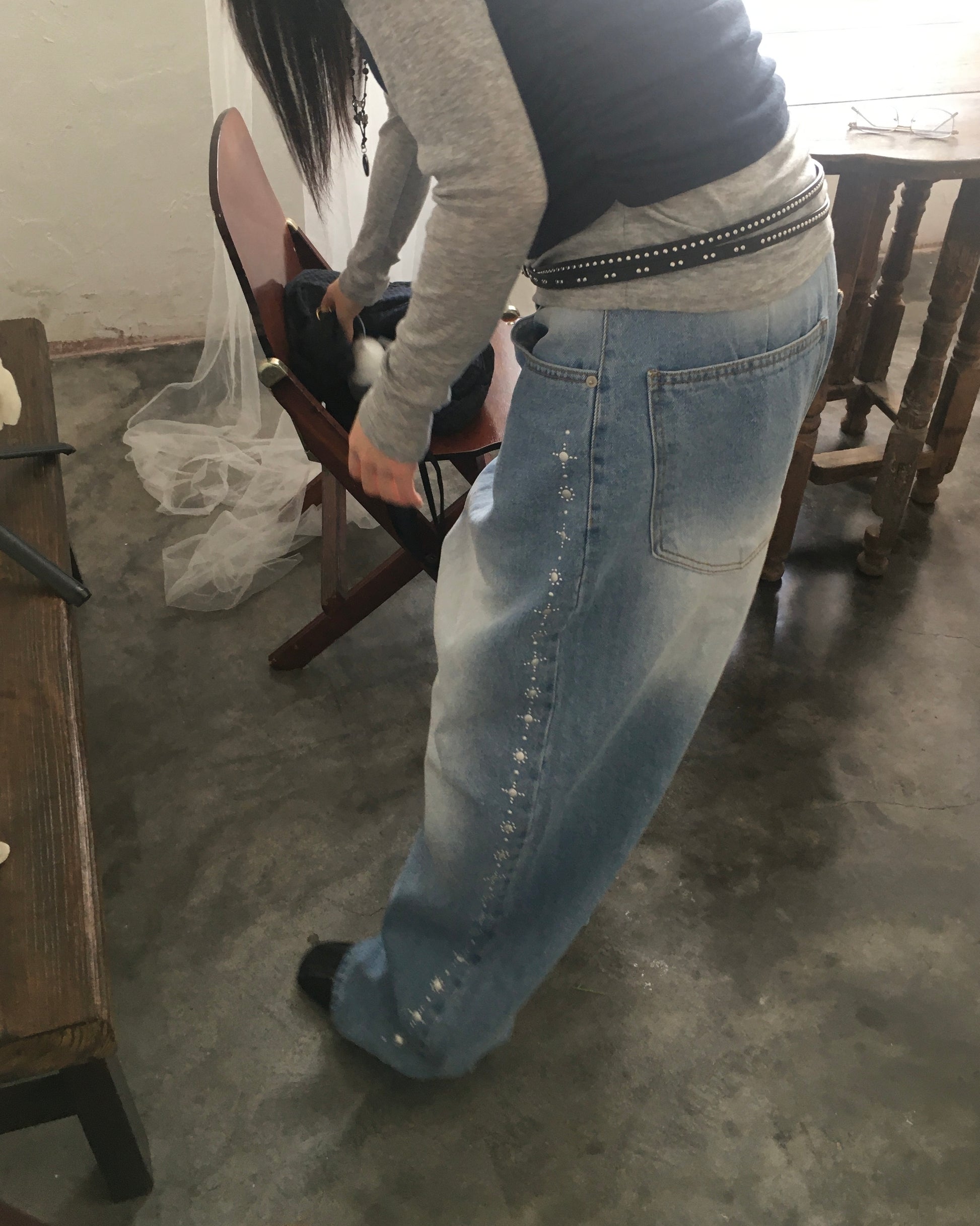 studded balloon jeans (blue)