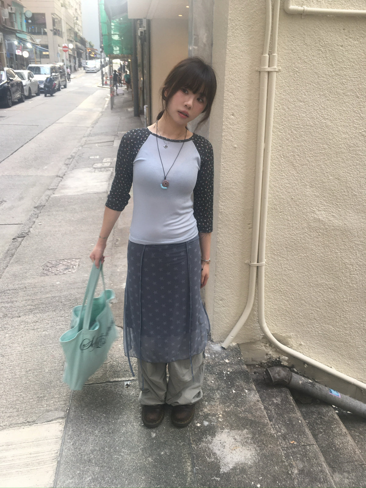 star mesh warp skirt (dusty blue)