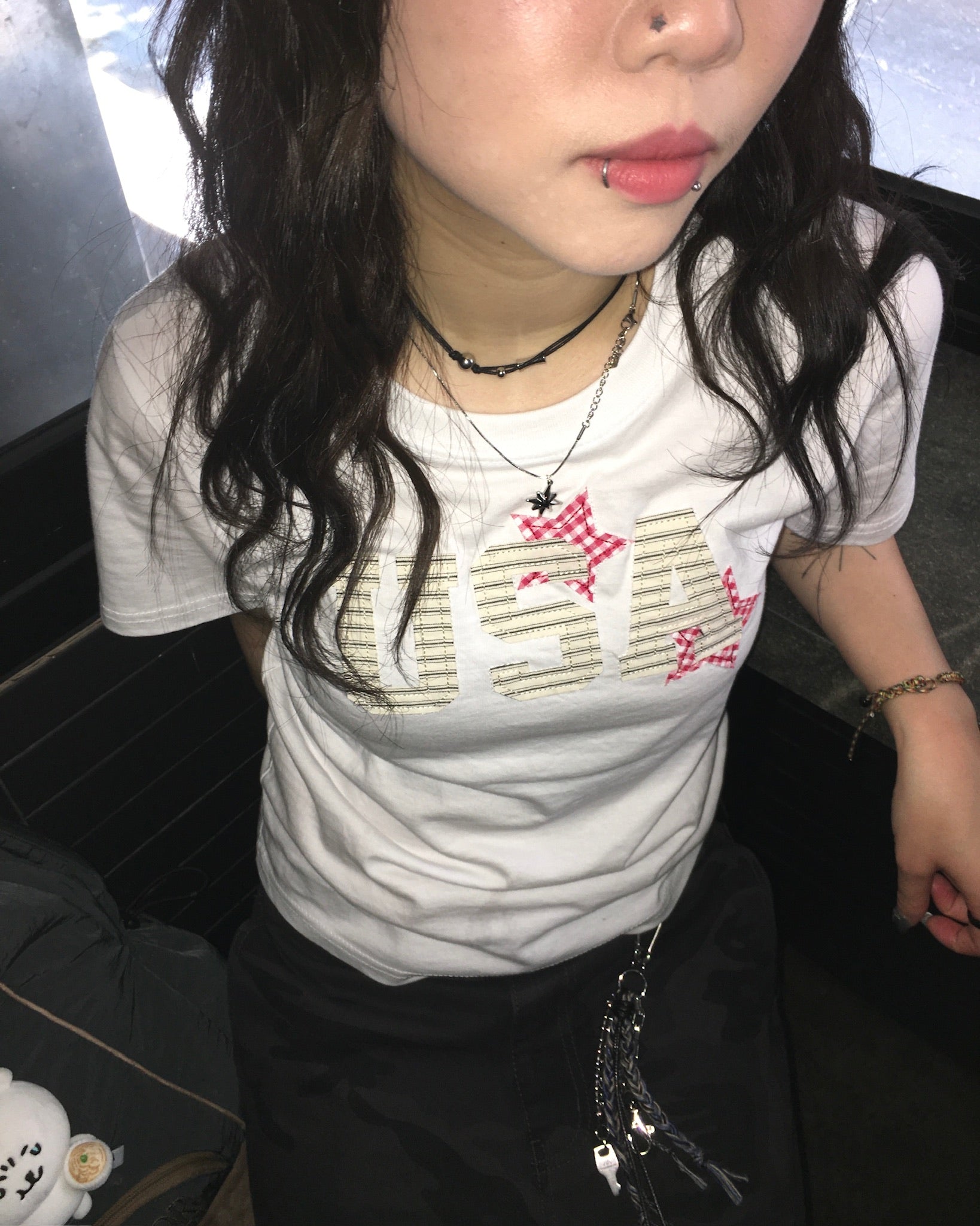 USA star crop tee (white)