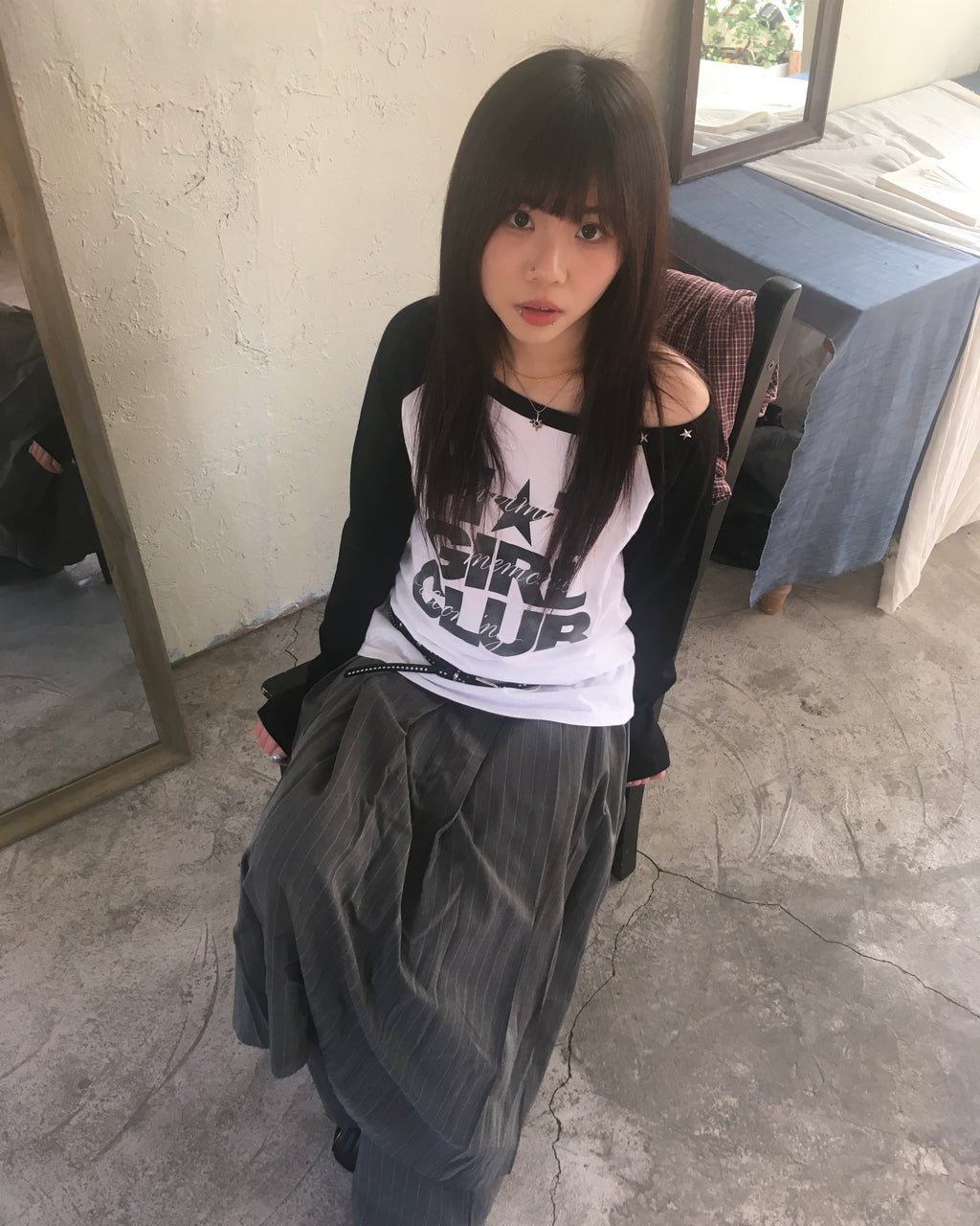 skirt stripe layered pants (grey)