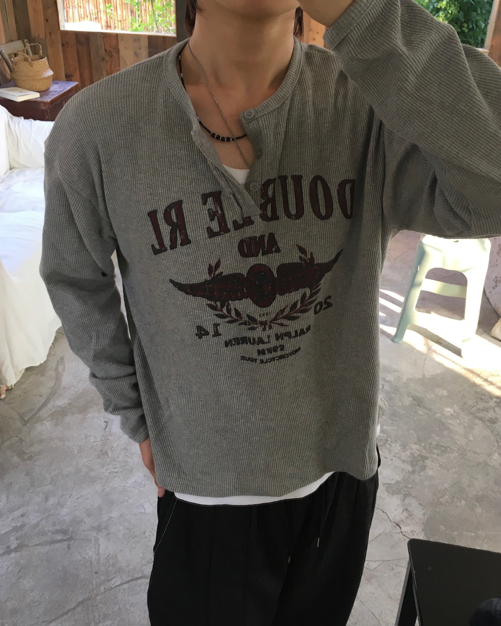 vintage waffle crop tee (grey)