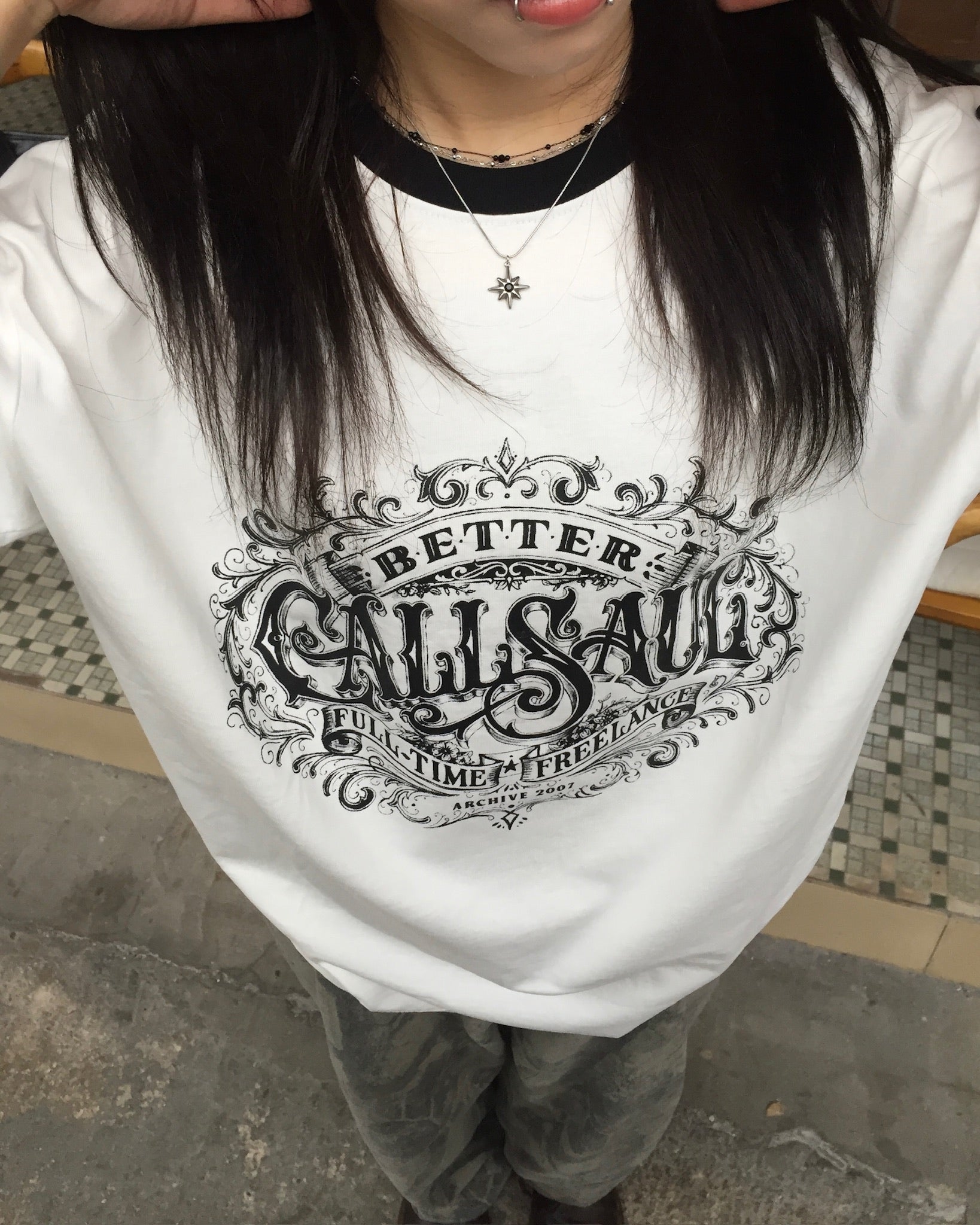 callsaul vintage ringer tee (white)