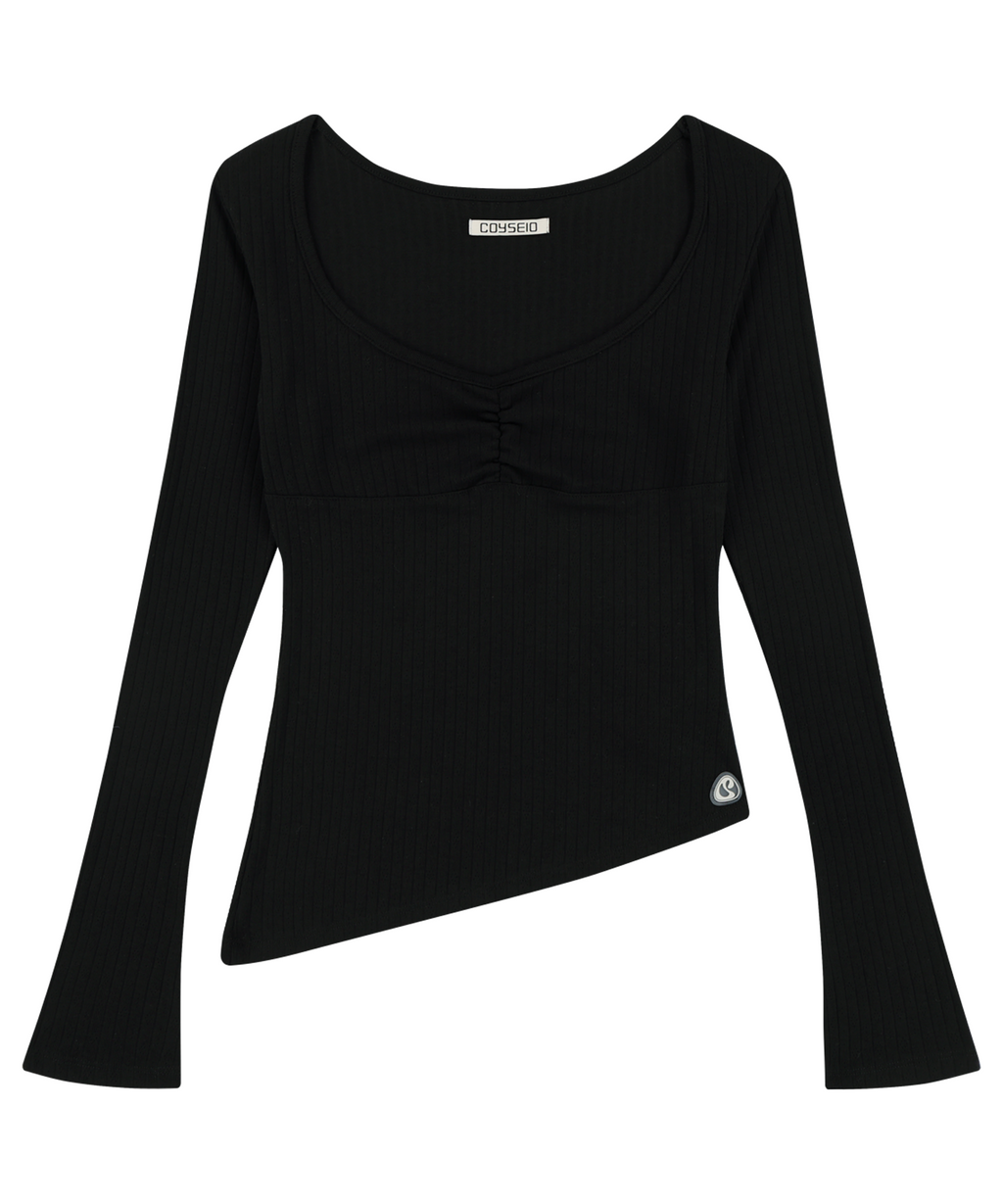 ✪【𝘱𝘳𝘦-𝘰𝘳𝘥𝘦𝘳】coyseio unbalance shirring top (2 color)