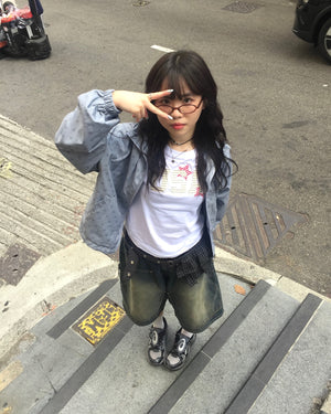 (in stock) layer washed bermuda jeans (blue)