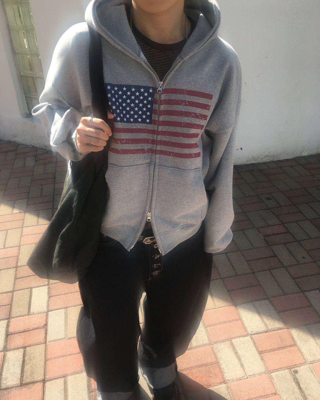 USA crop zip-up hoodie (grey)