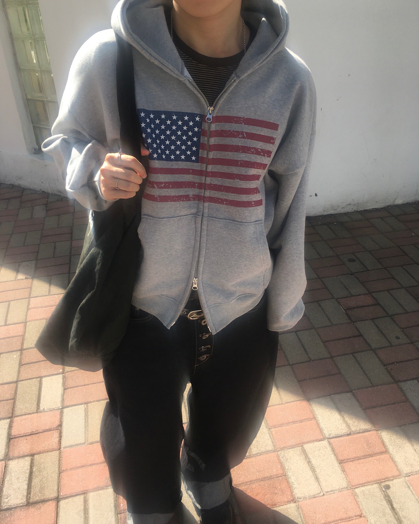 USA crop zip-up hoodie (grey)