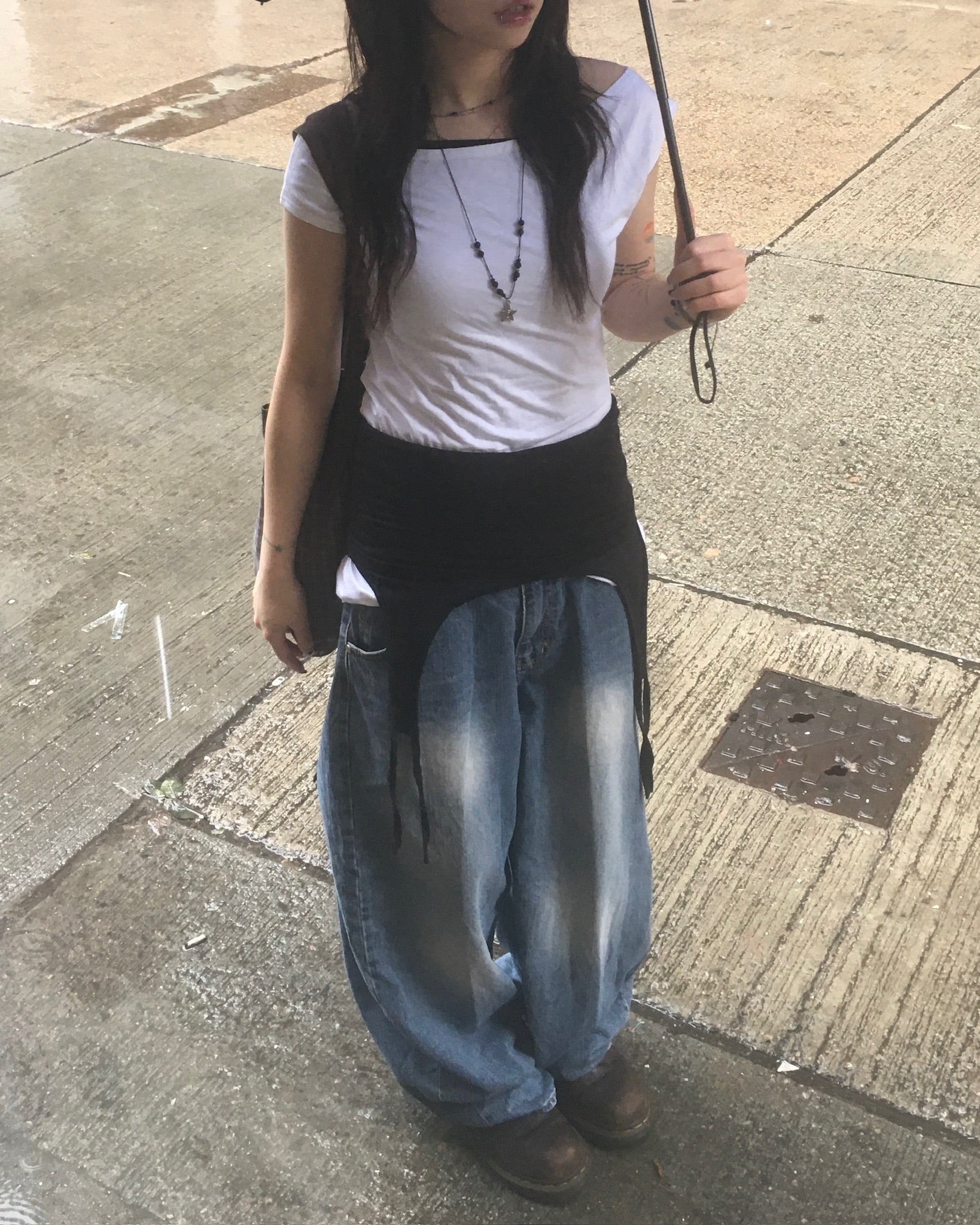 two-piece layered tee (black/white)