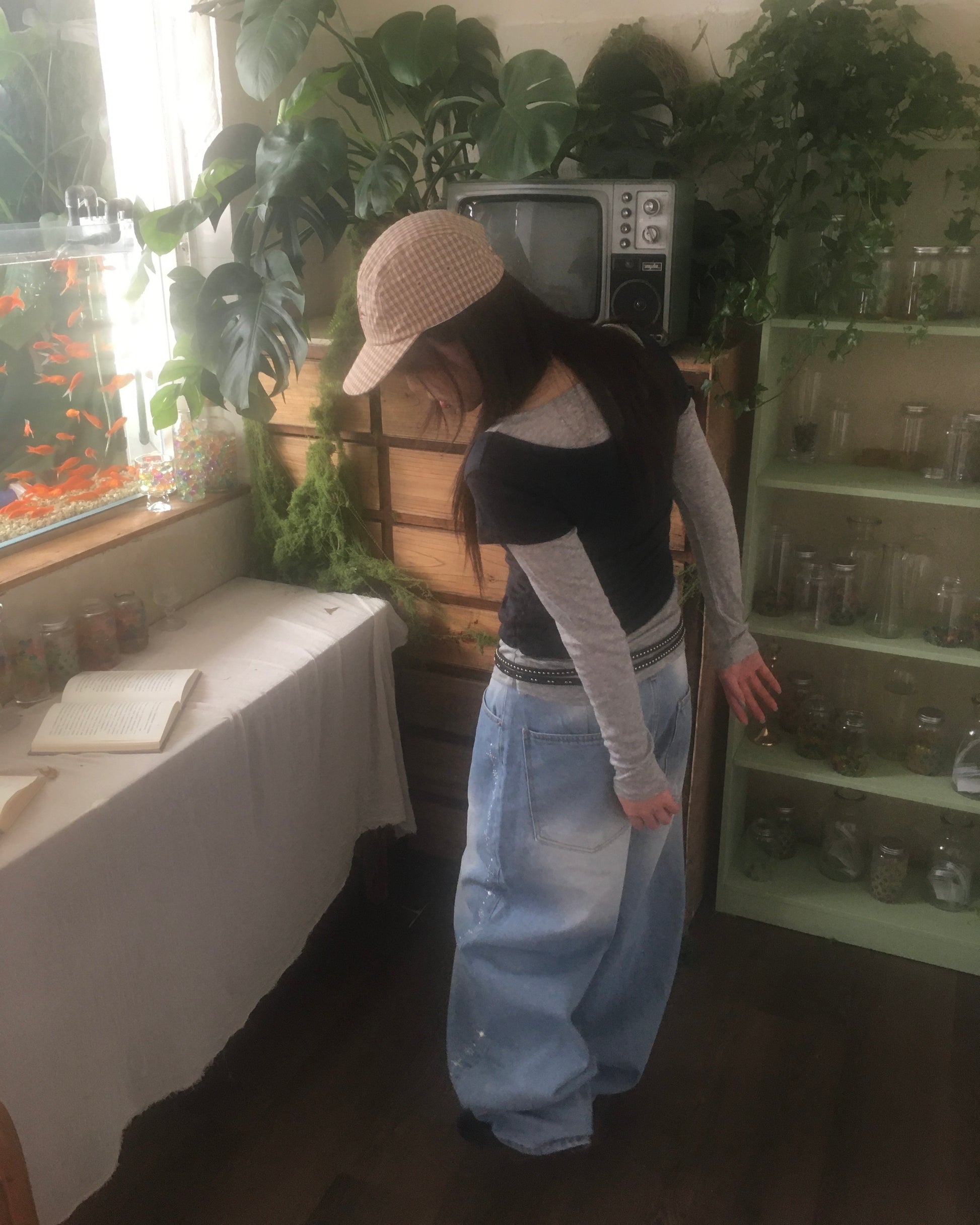 studded balloon jeans (blue)