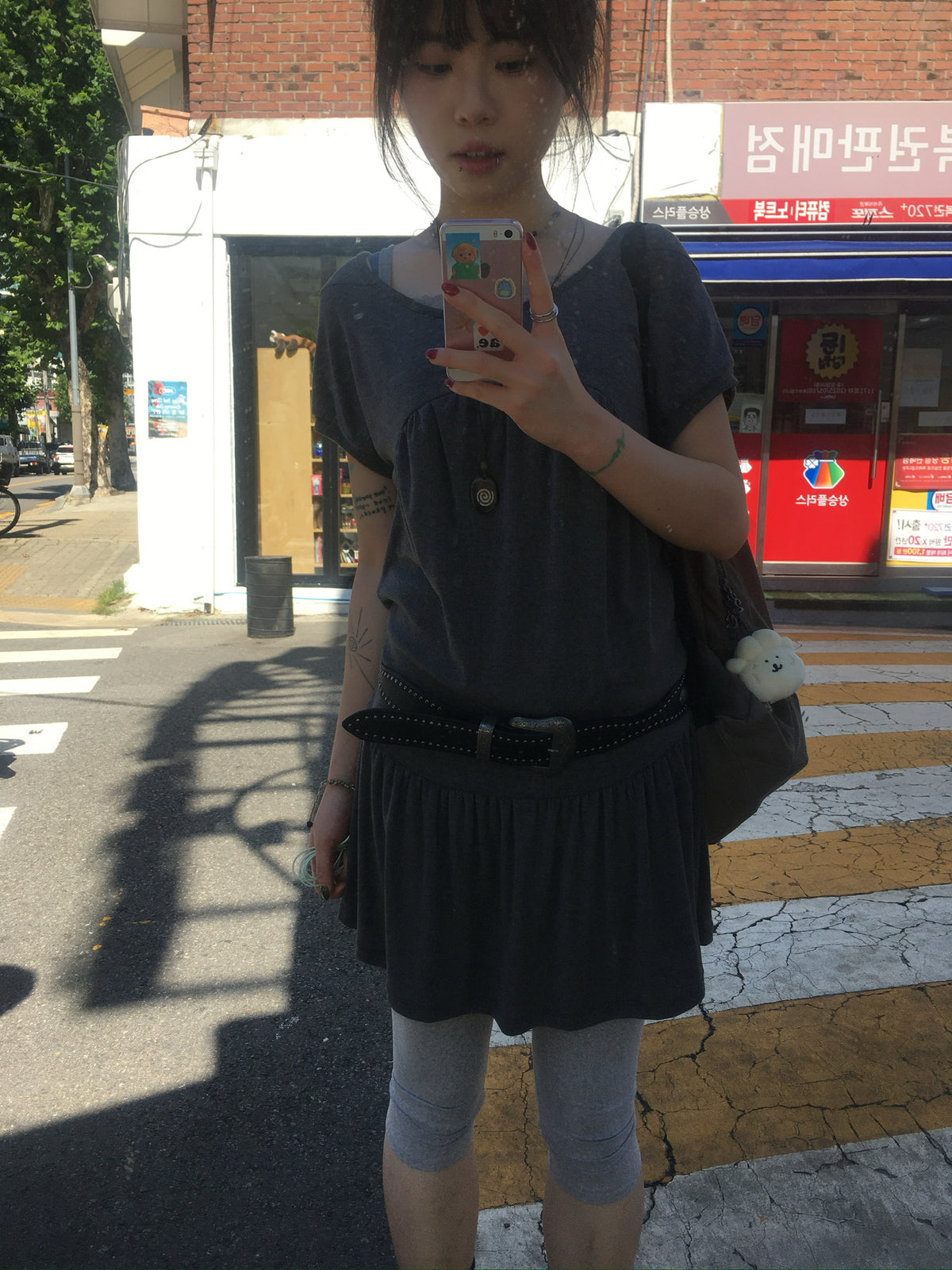 jersey shirring dress (charcoal)