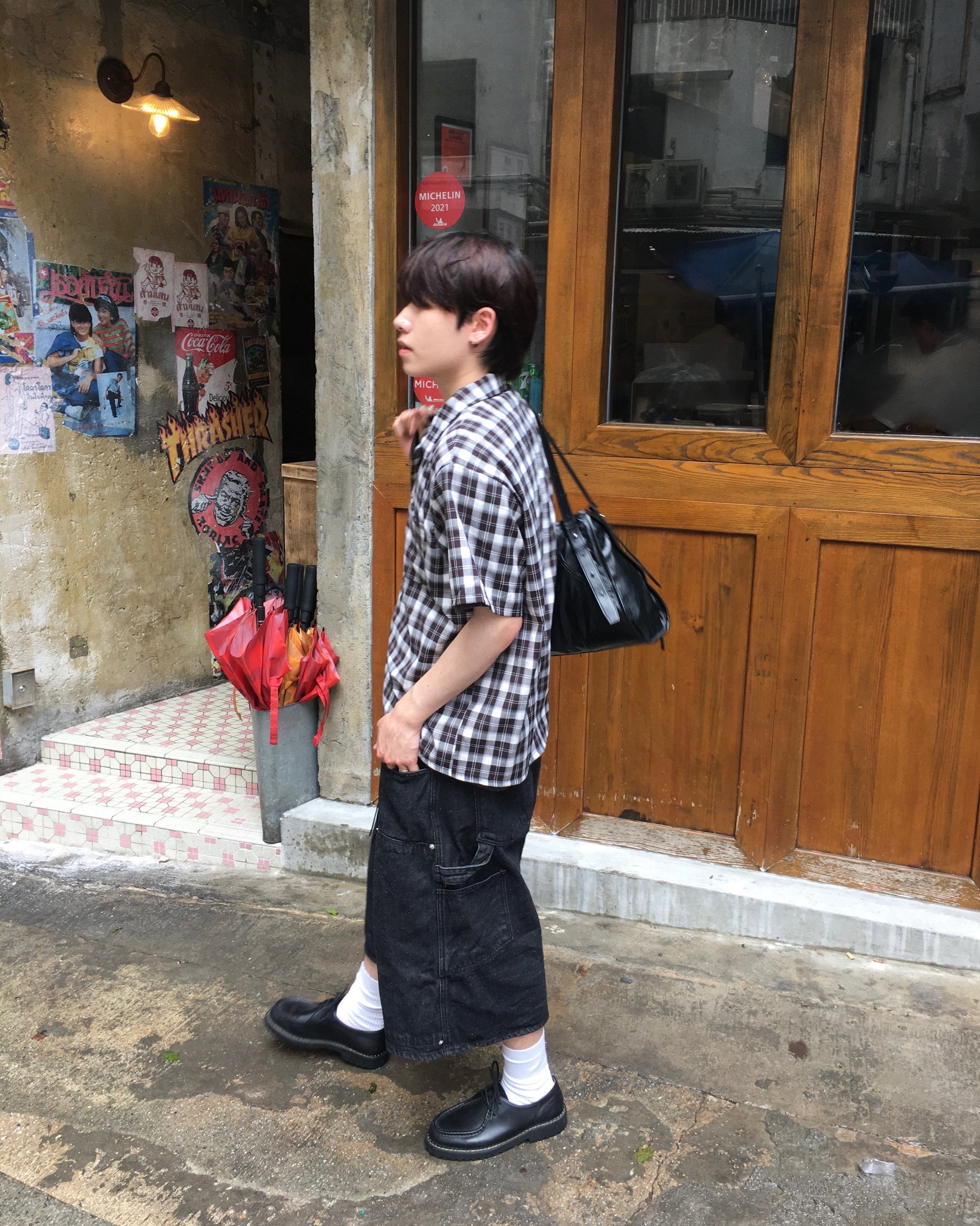 london crop checked shirt (black)
