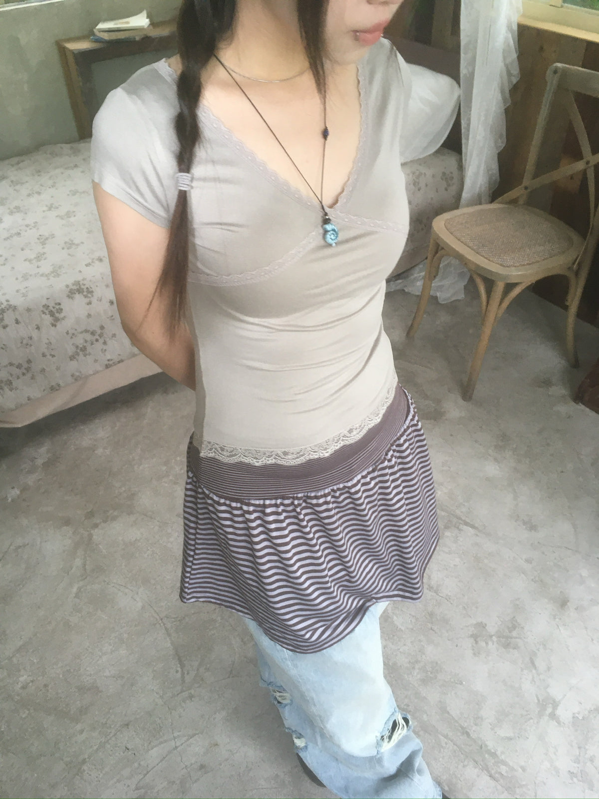 striped cotton skirt (brown)