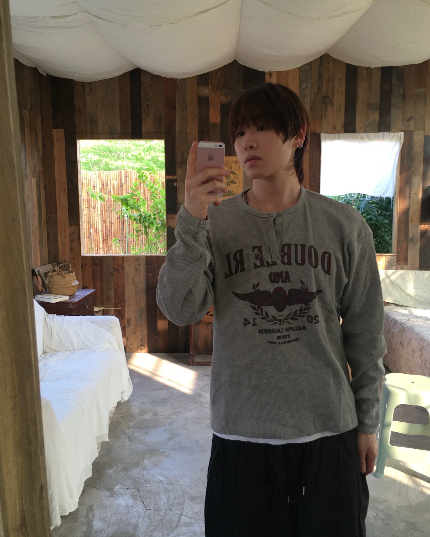 vintage waffle crop tee (grey)