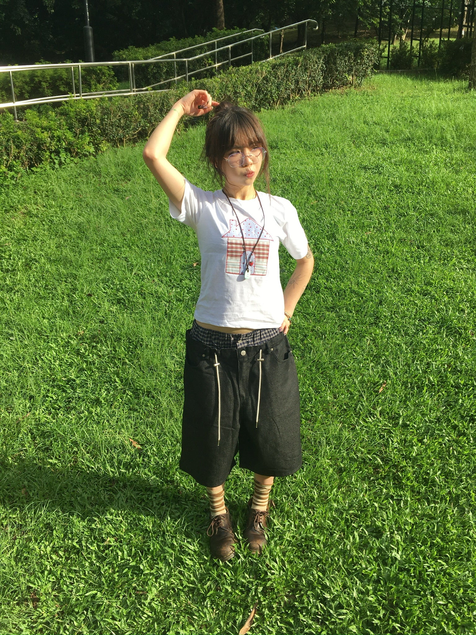 trunk layered half pants (black)