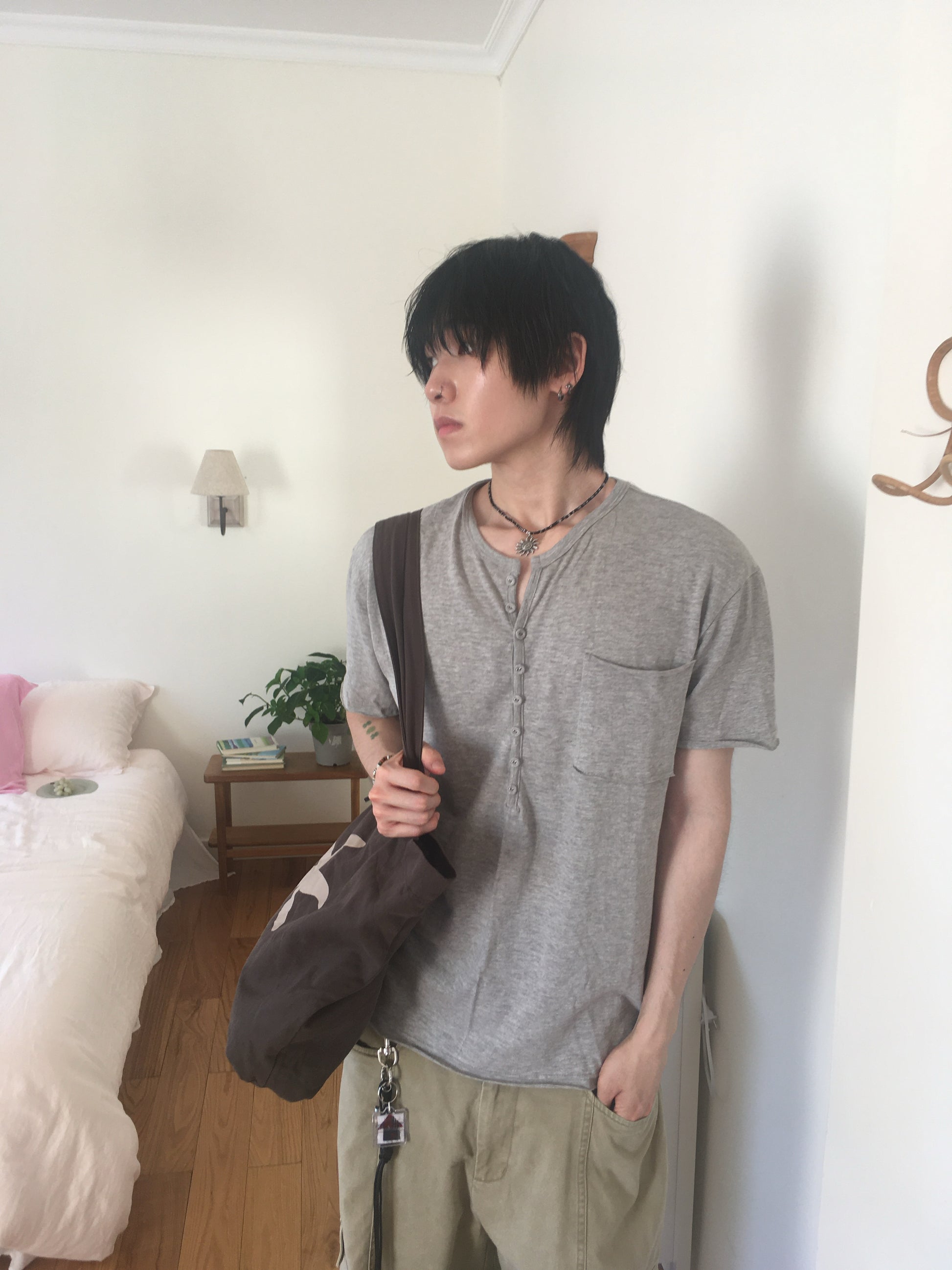henley button tee (grey)