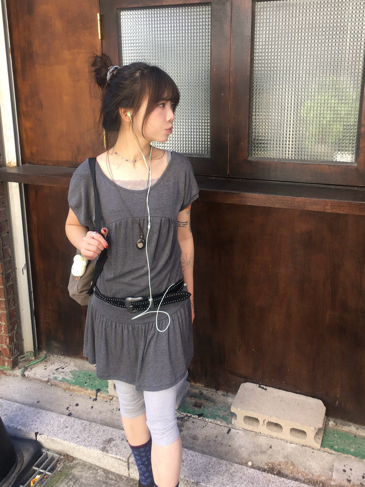 jersey shirring dress (charcoal)