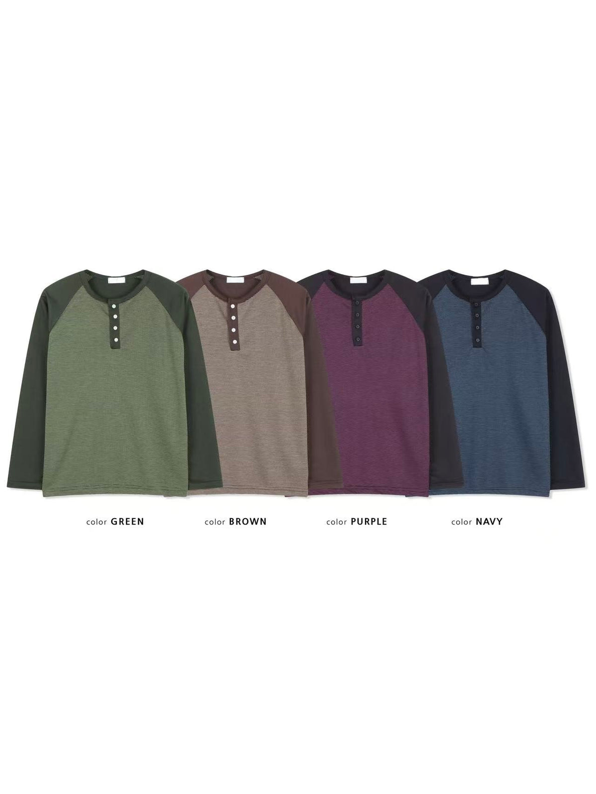 henley neck stripe raglan tee (purple)