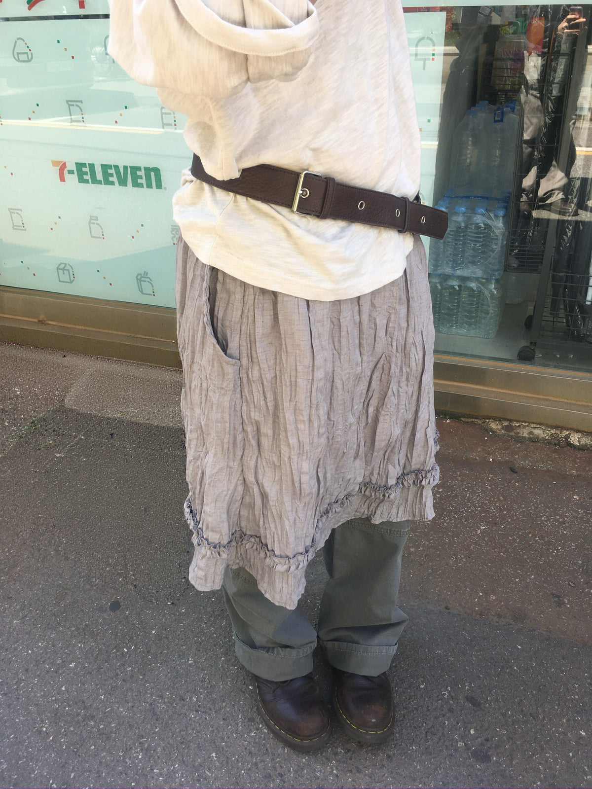 vintage wrinkle frill dress (brown)