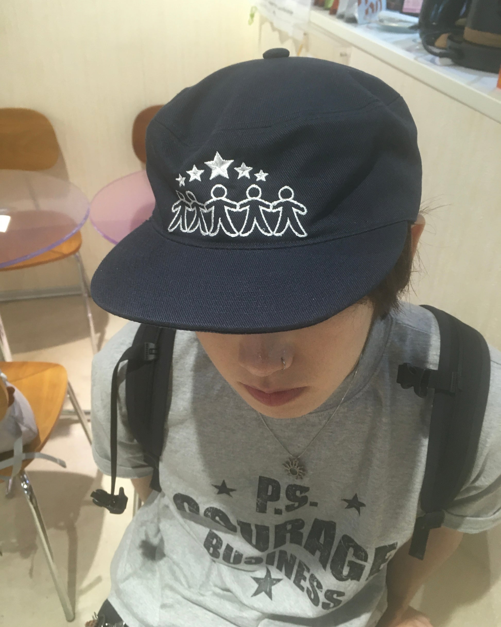 five star pillbox cap (navy)