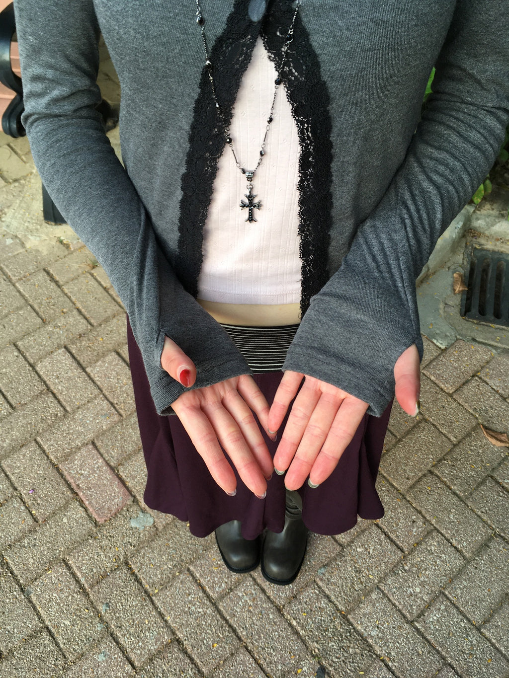 lace trim button cardigan (charcoal)