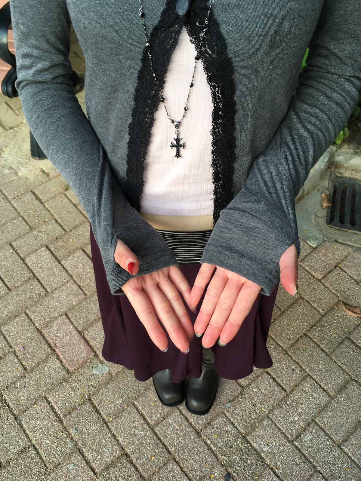 lace trim button cardigan (charcoal)