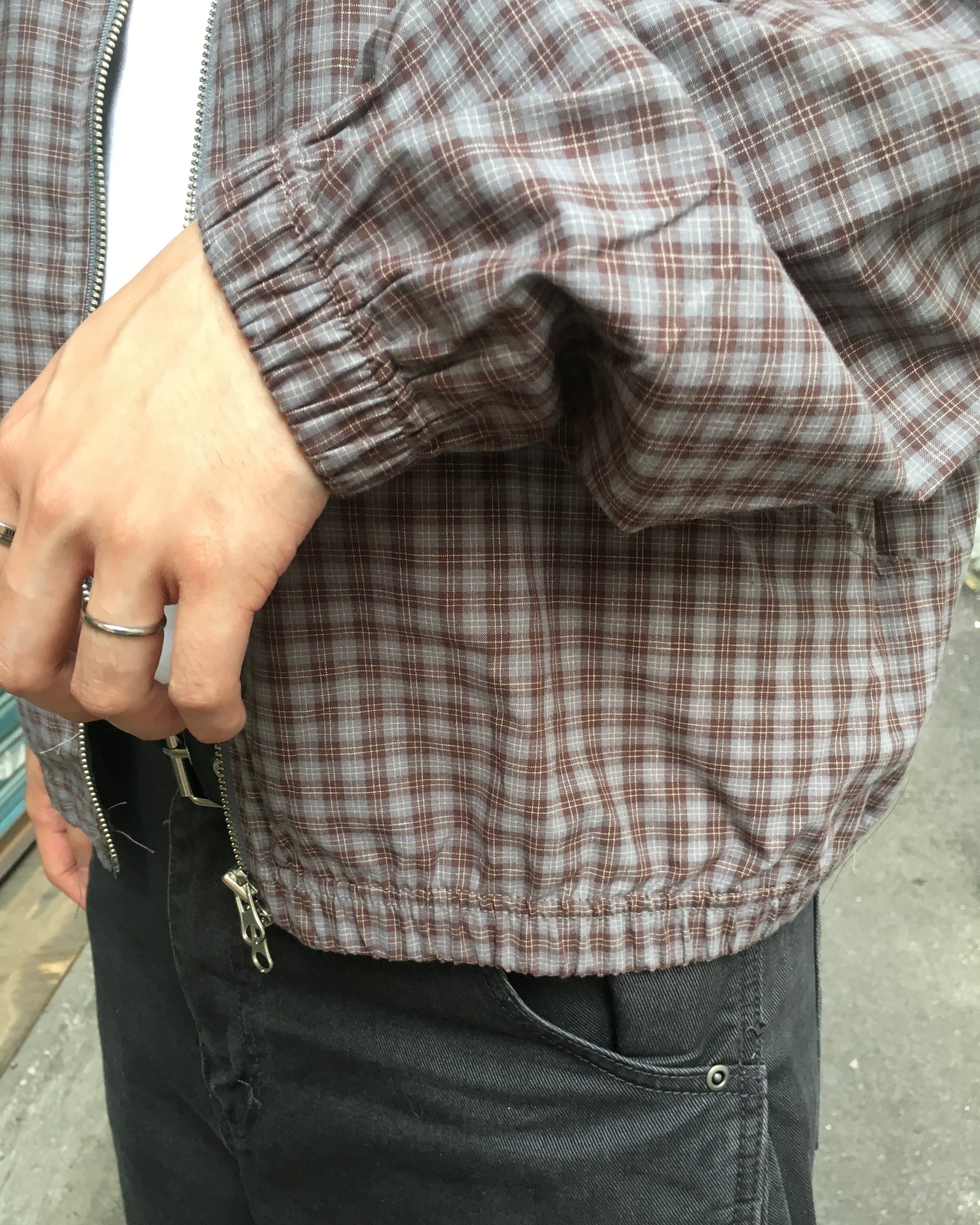 checked zipper jacket (sky/brown)
