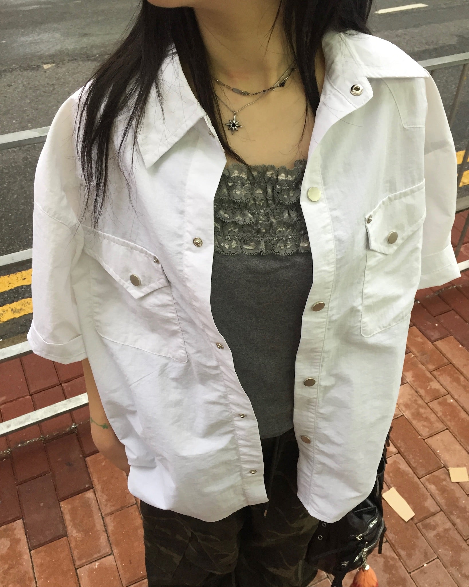 (in stock) western nylon shirt (white)