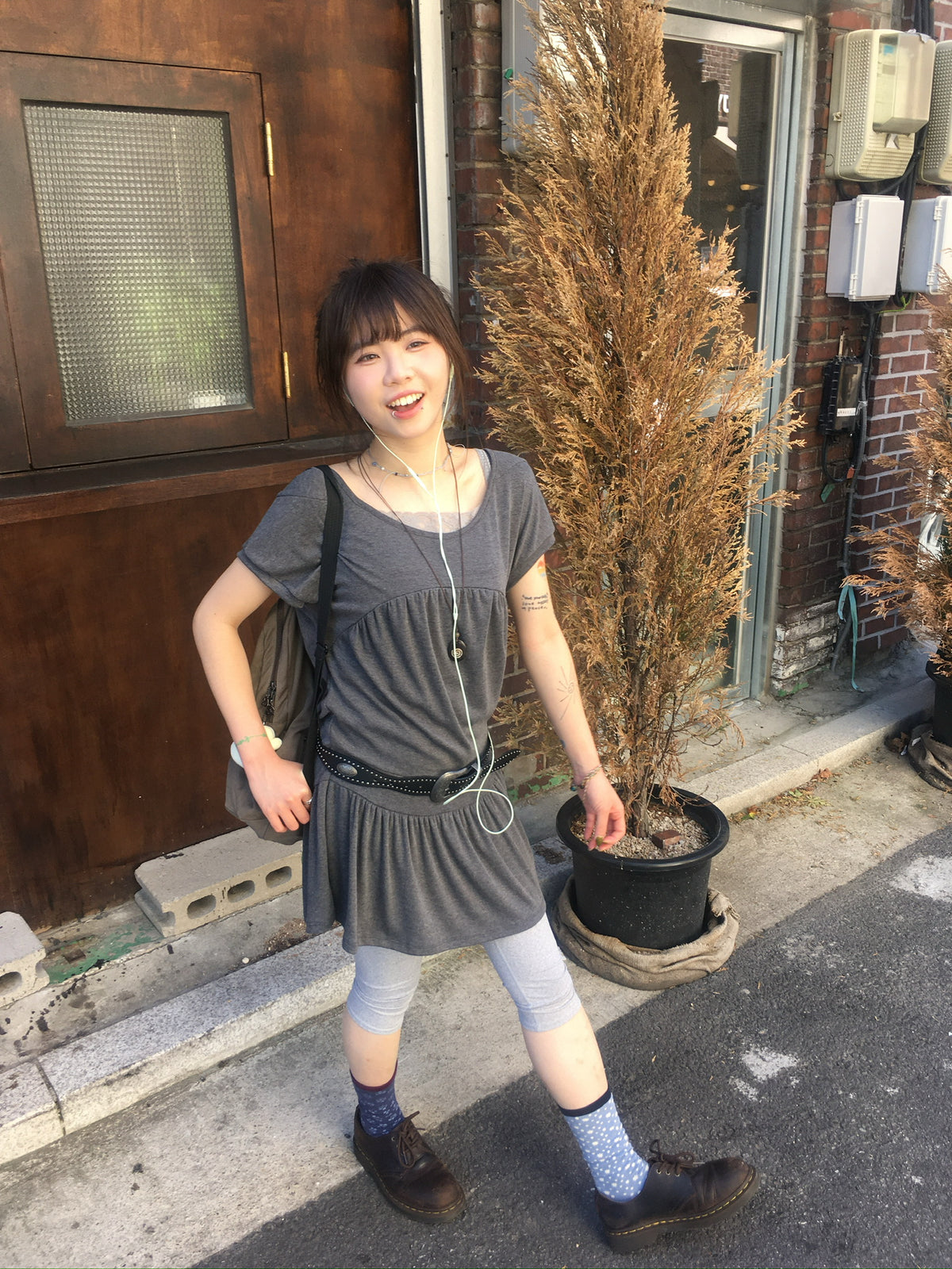 jersey shirring dress (charcoal)