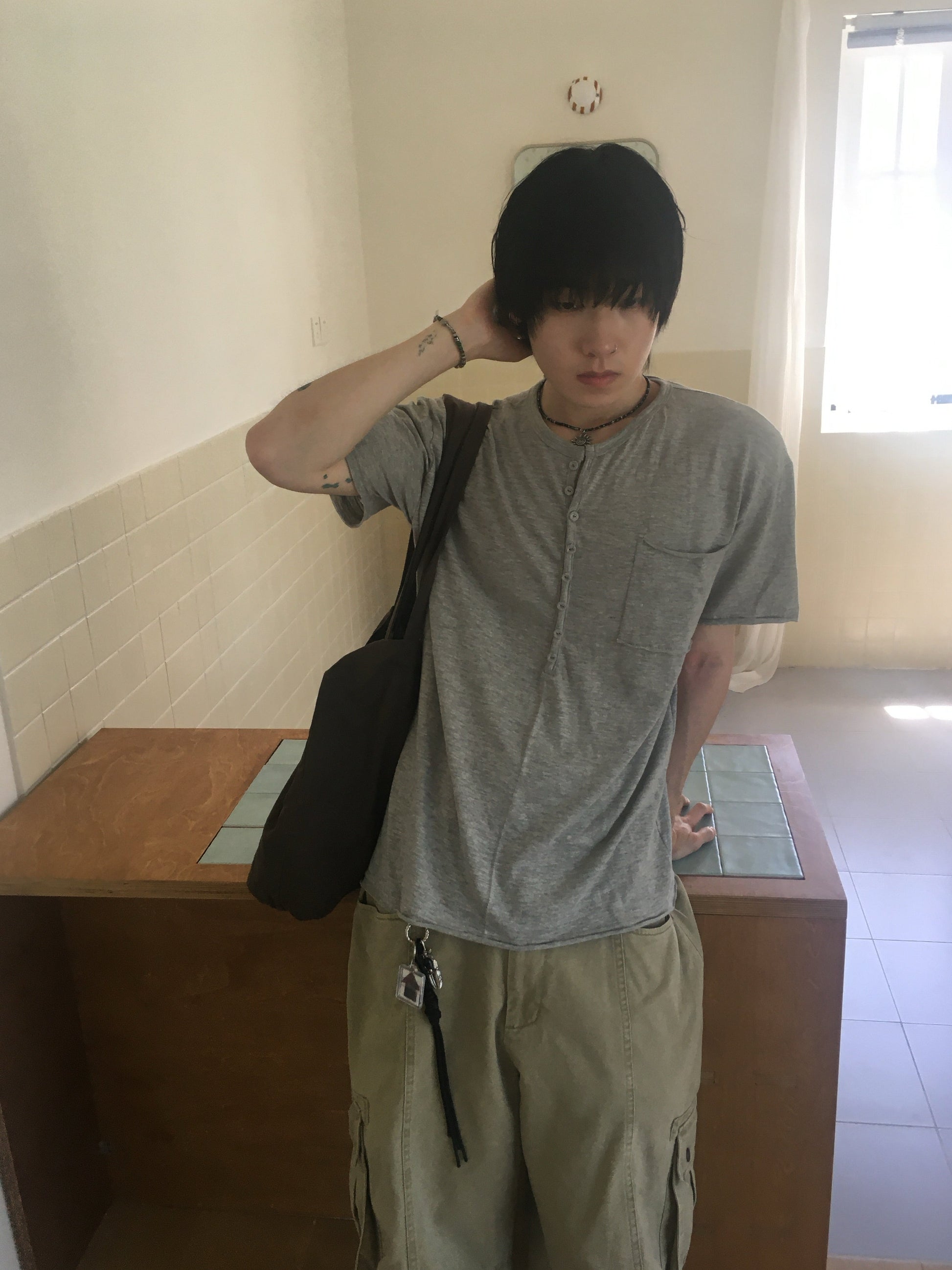 henley button tee (grey)