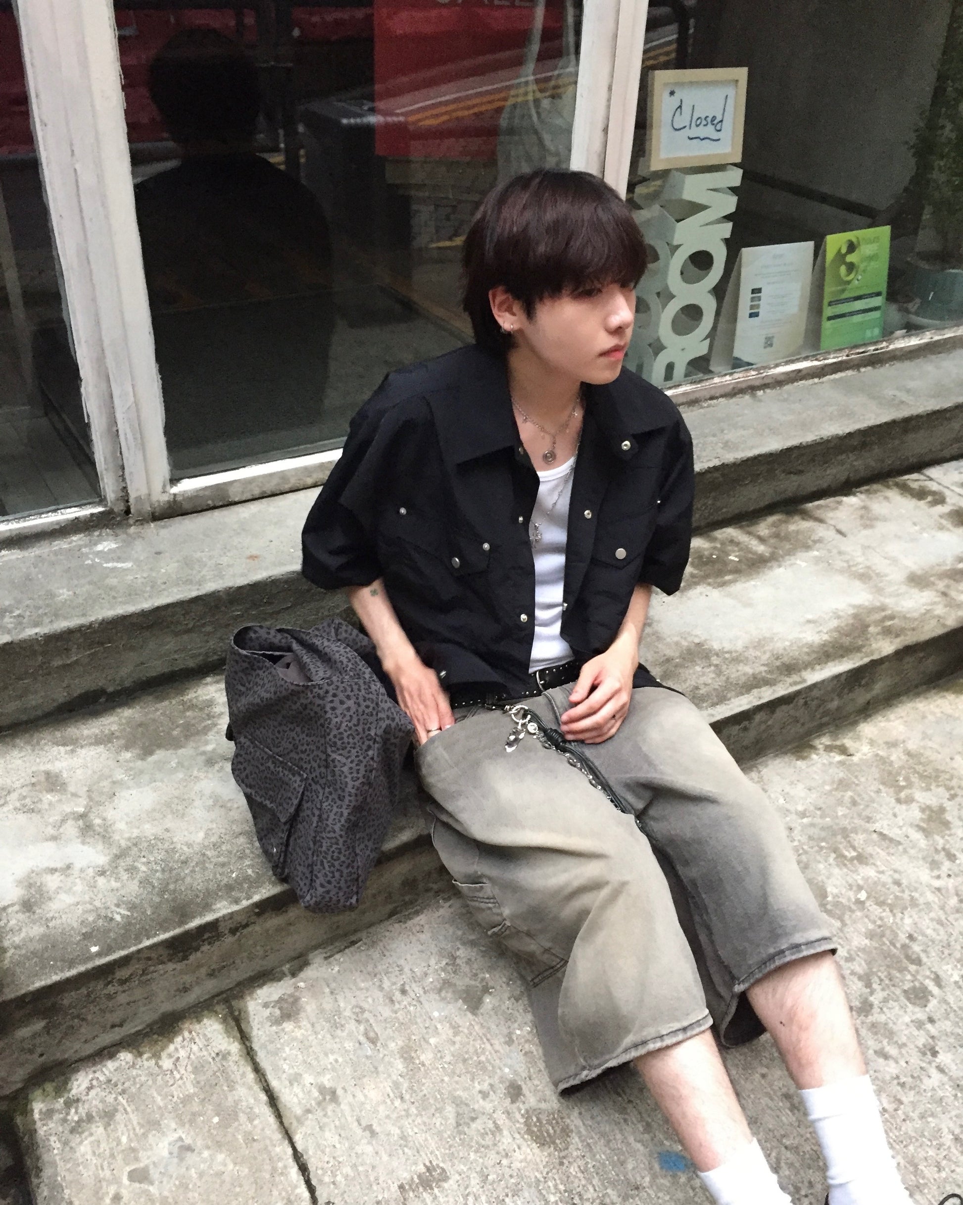 western nylon shirt (black)