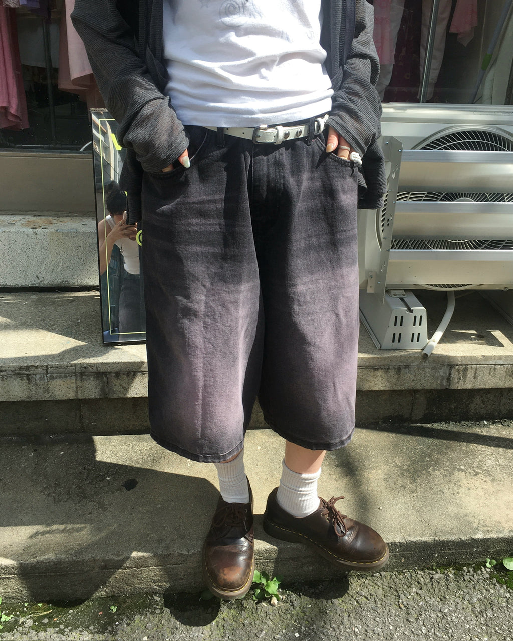 basic washed bermuda jeans (purple) (women wear)