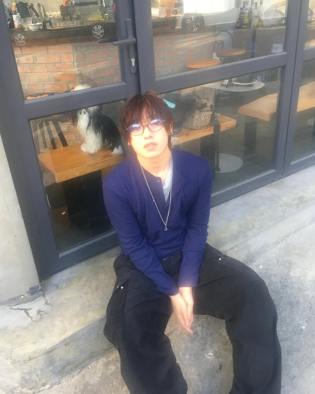 waffle henly neck shirt (navy)