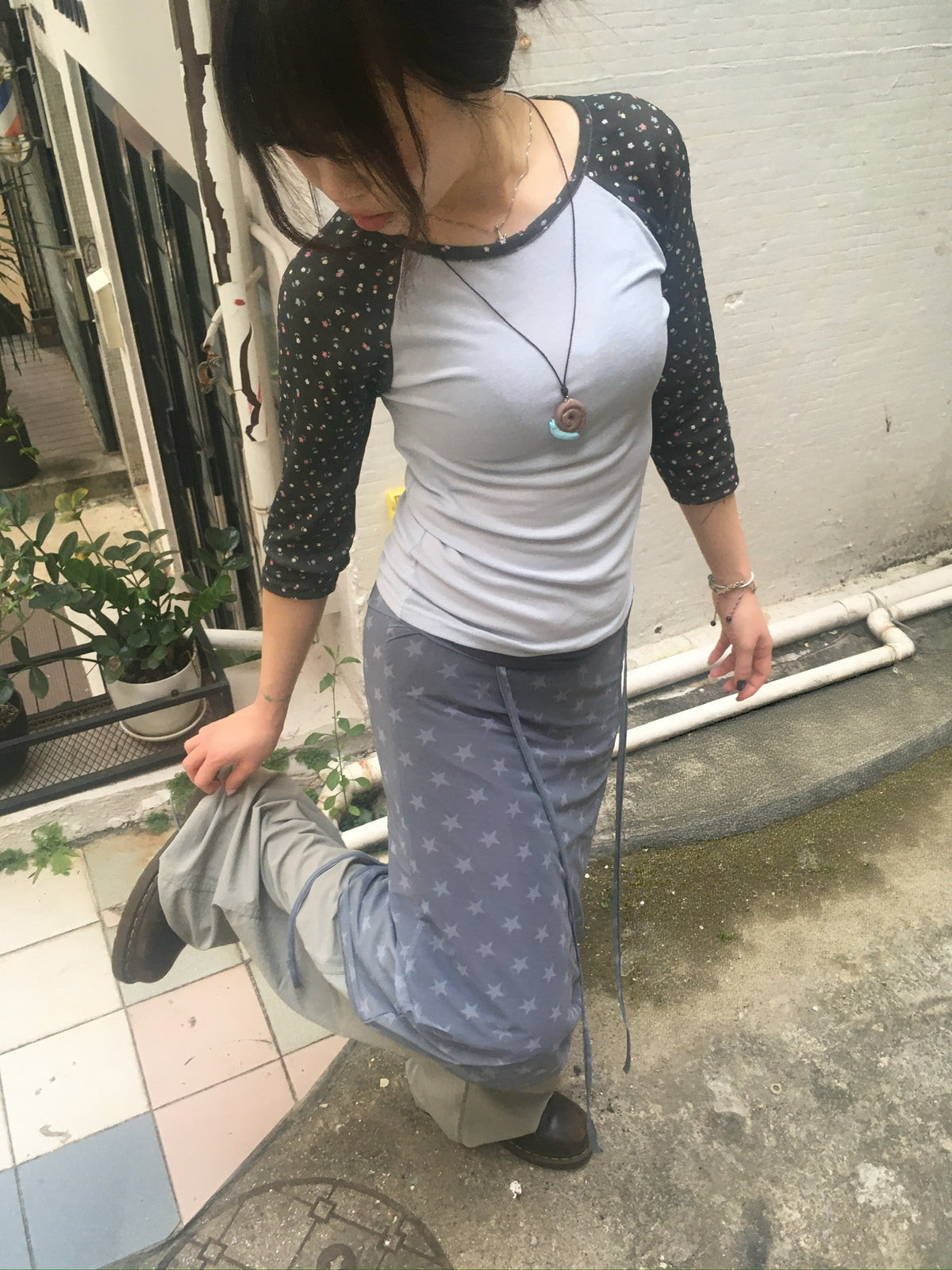 flower raglan 7 sleeve tee (sora)