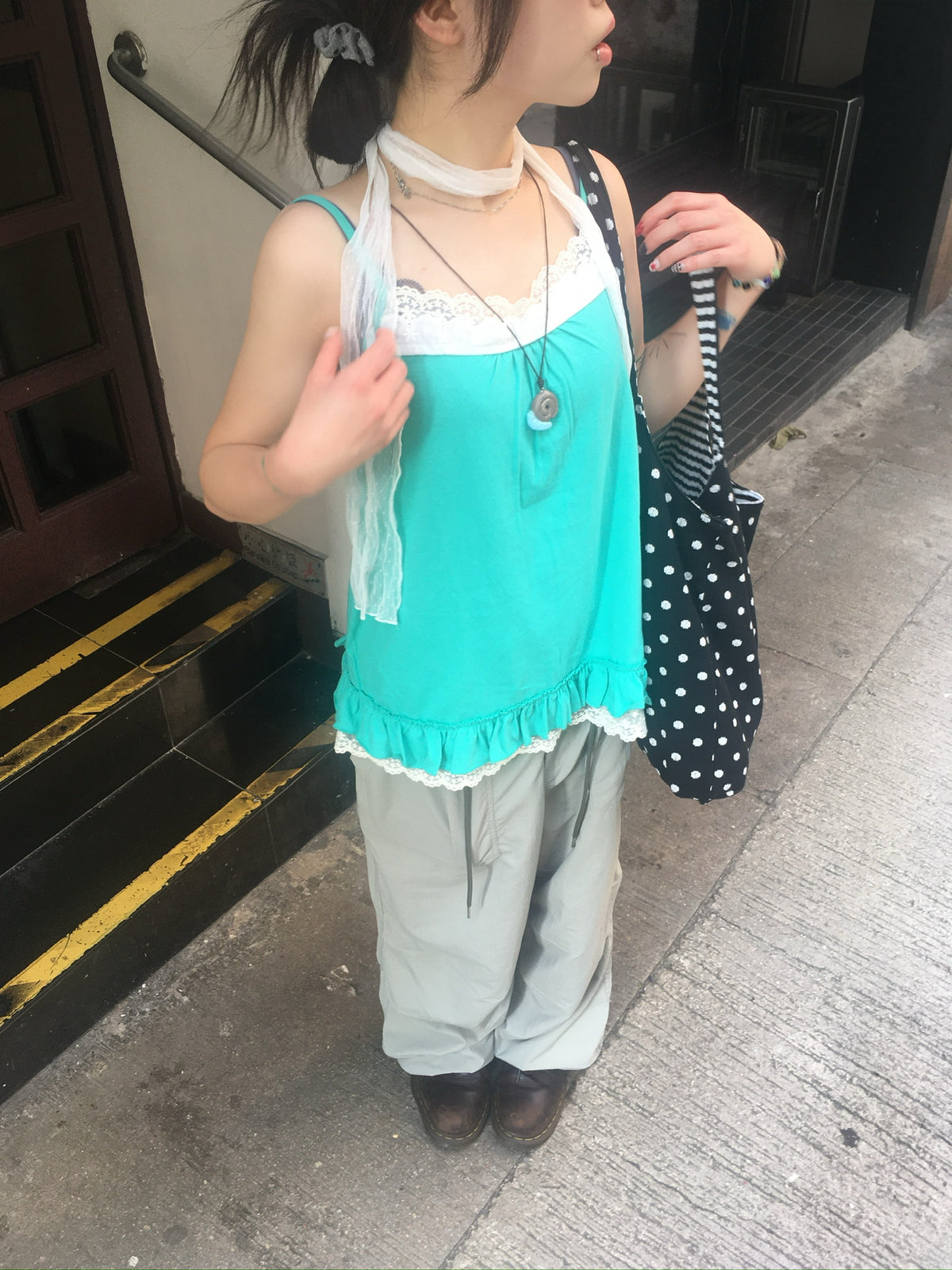 lace trim layer ruffle top (mint)