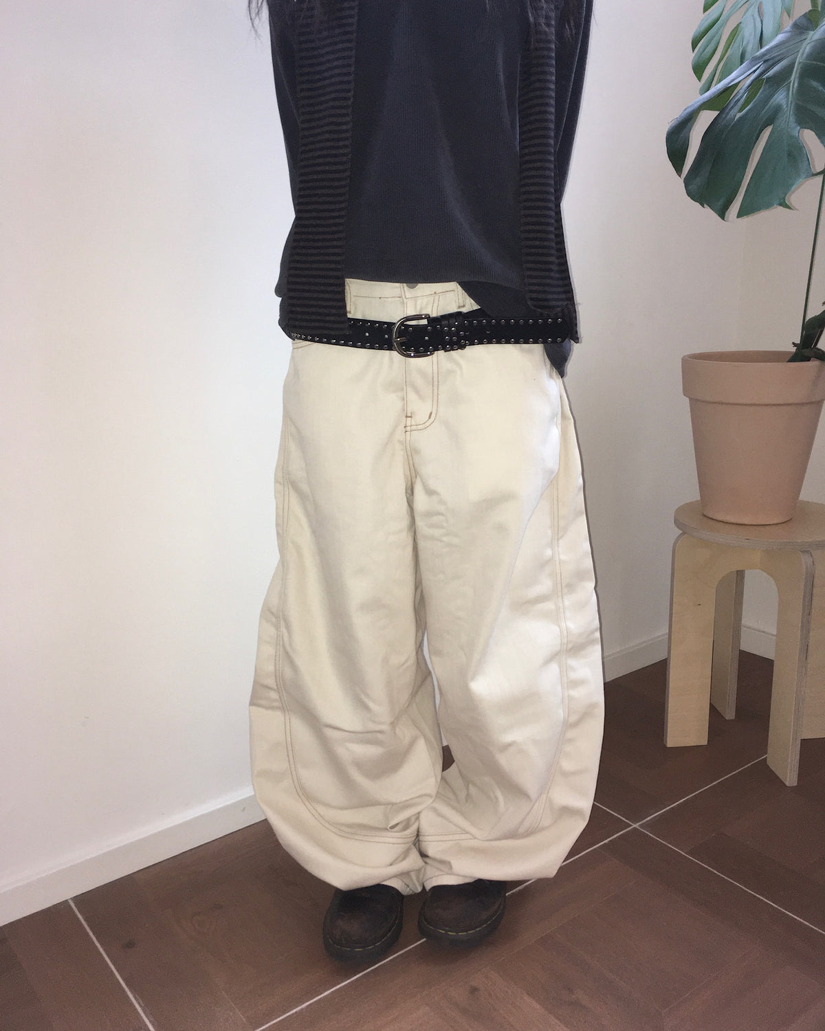 stitch pocket pants (cream)