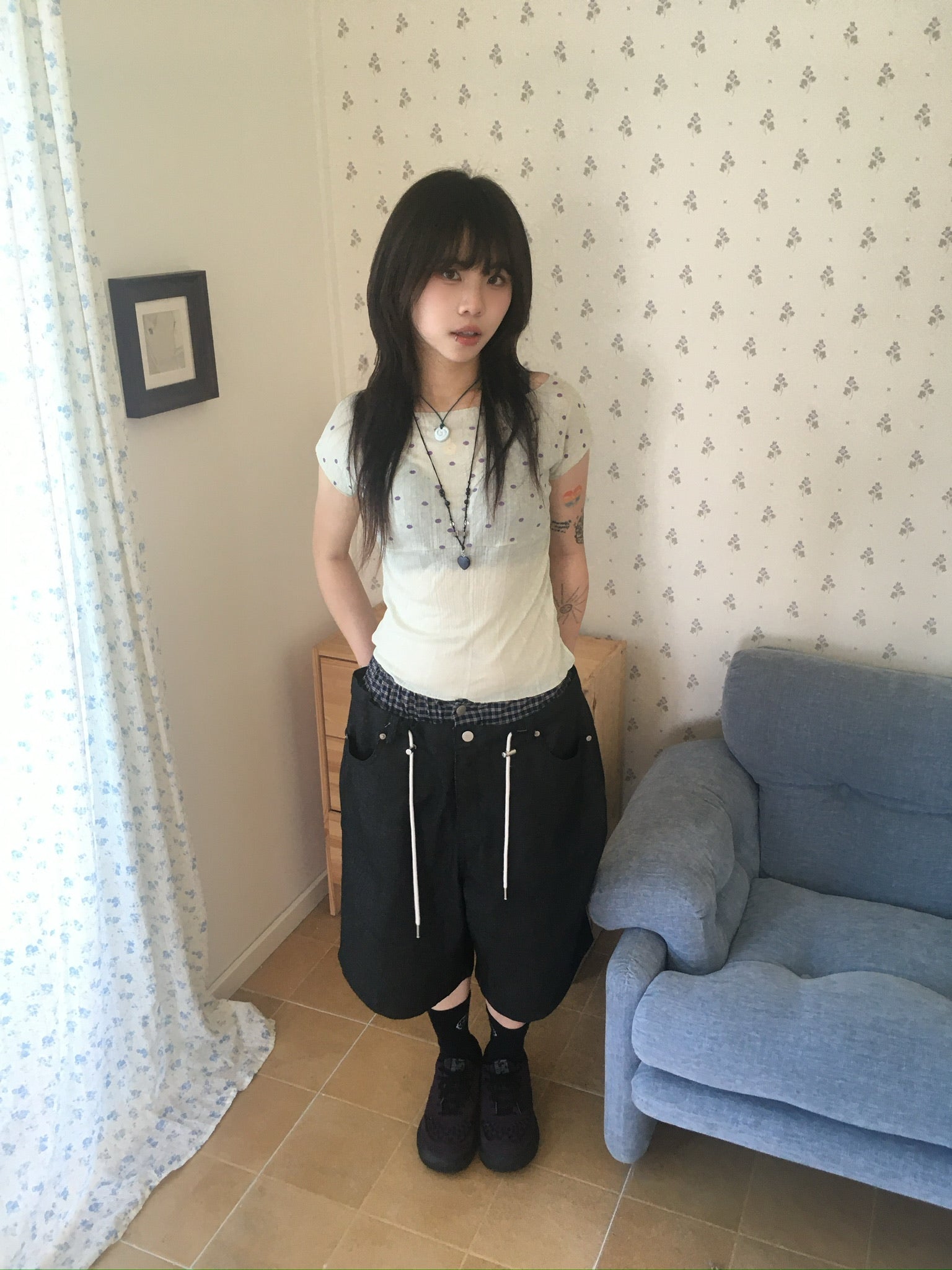 trunk layered half pants (black)