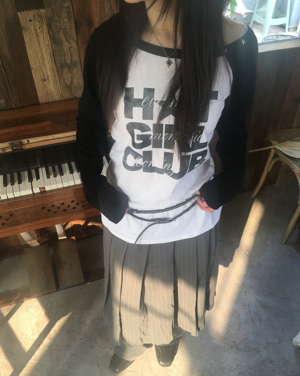 skirt stripe layered pants (grey)