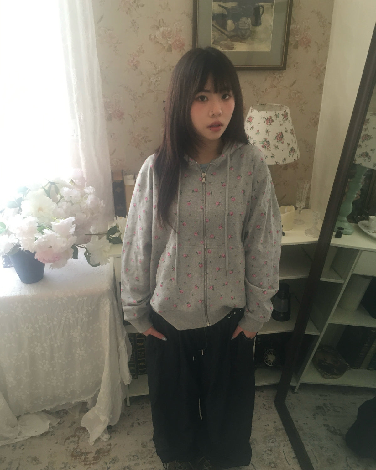 flower zip-up hoodie