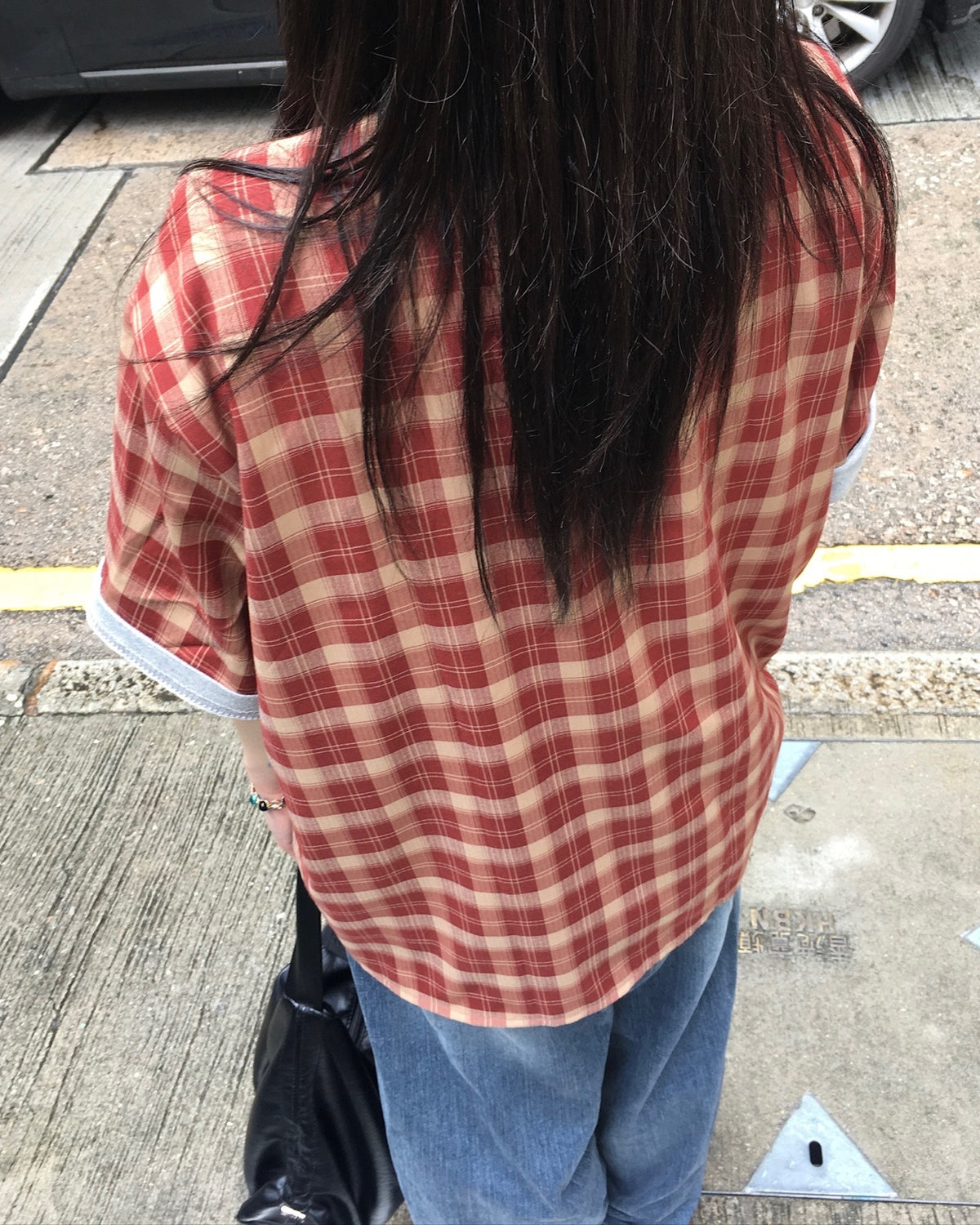 london crop checked shirt (red)