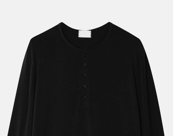 (in stock) henley neck long sleeve (black)