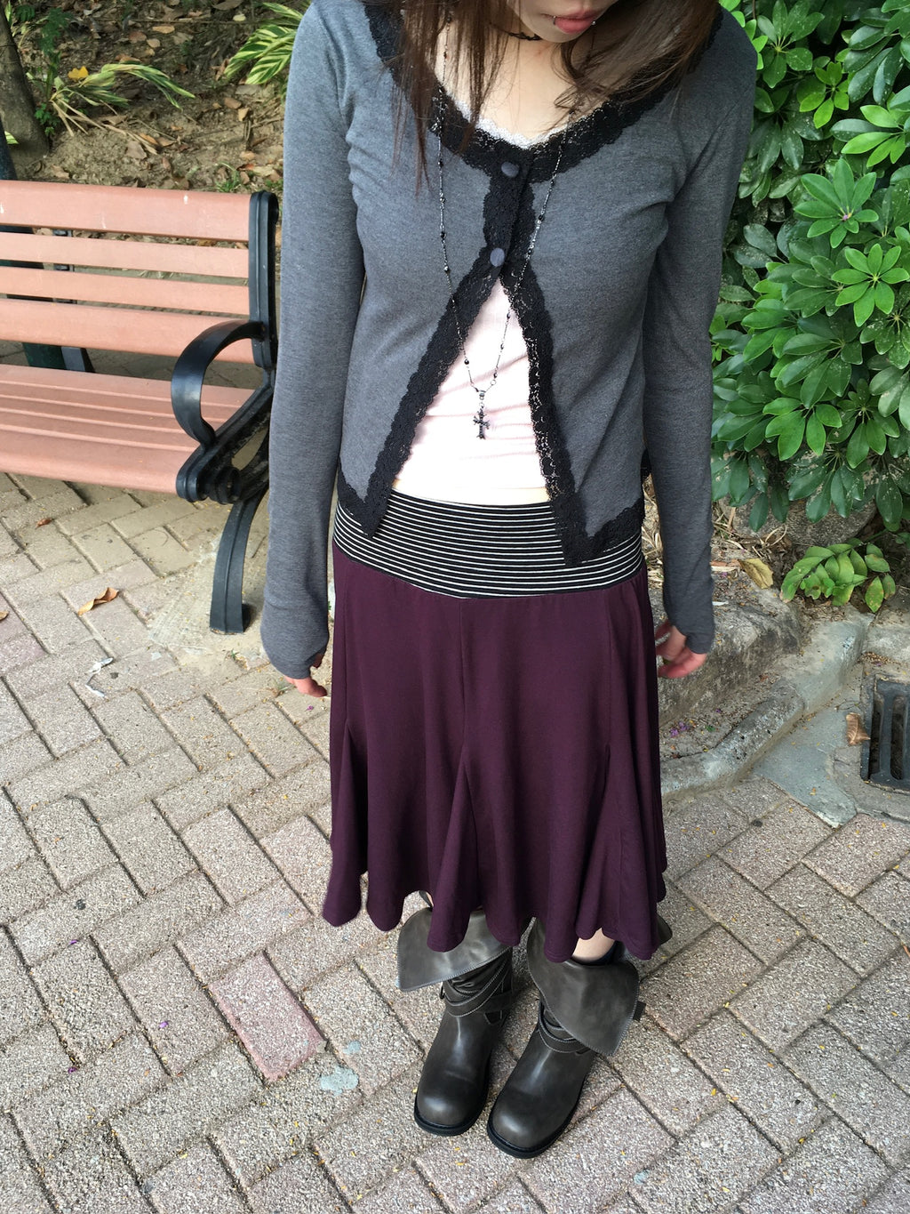 lace trim button cardigan (charcoal)