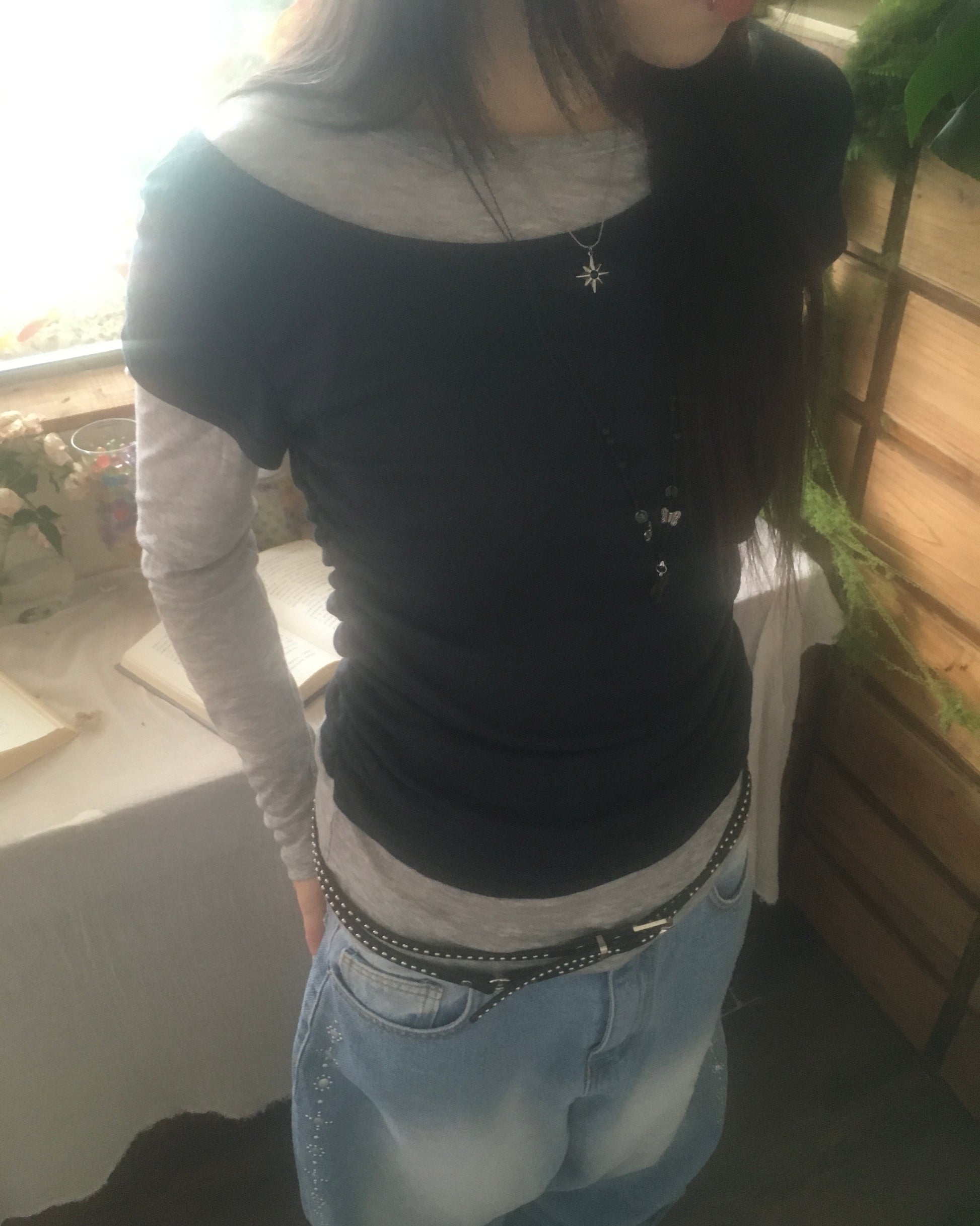 tencel color layered tee (grey)