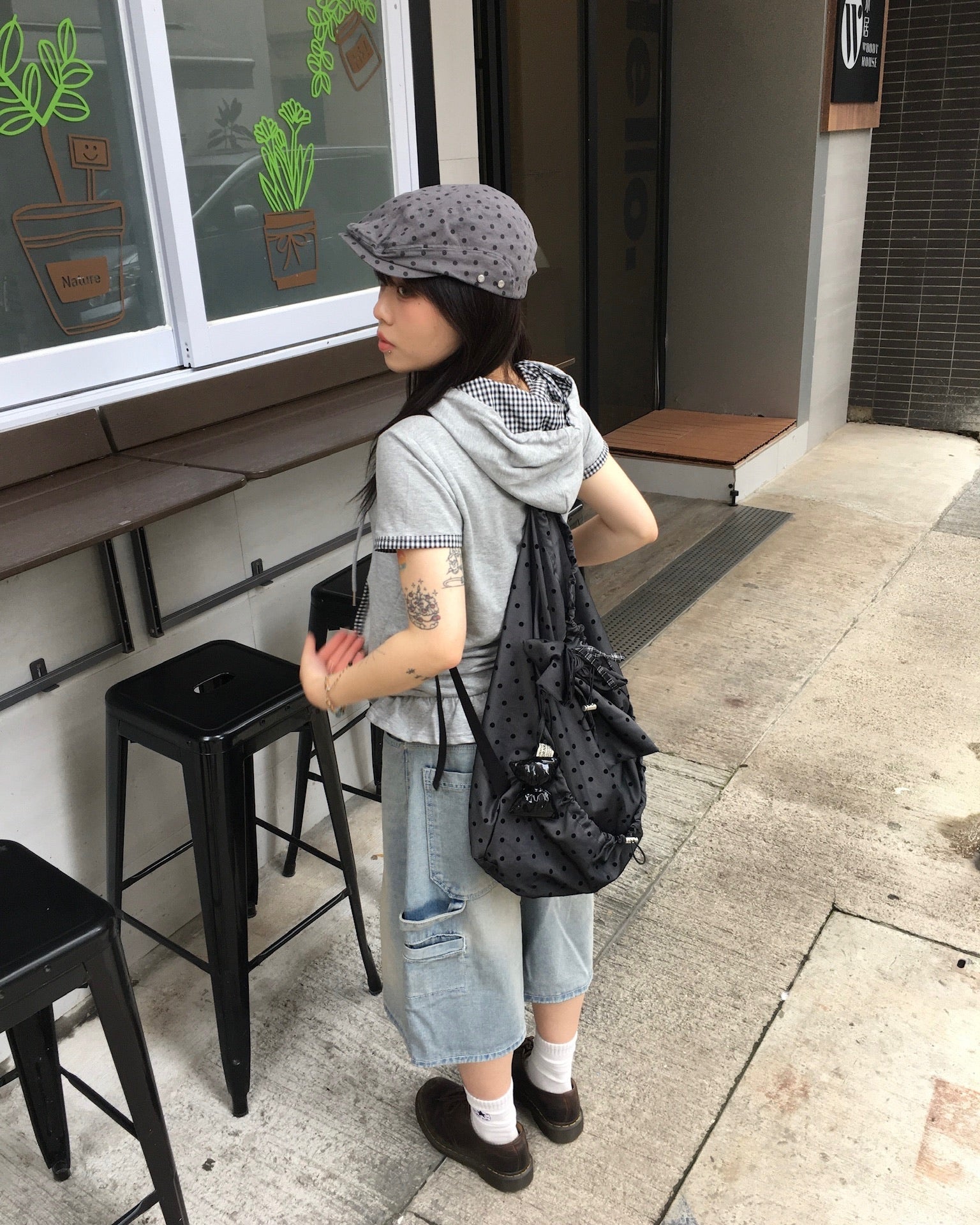 mini hood ruffle tee (grey)