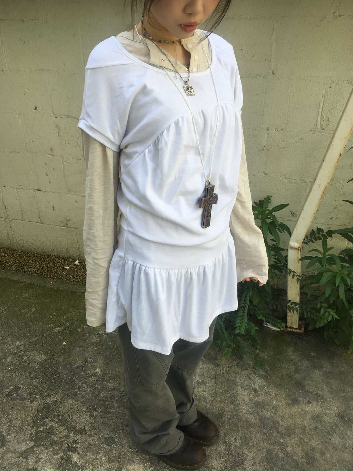 jersey shirring dress (white)
