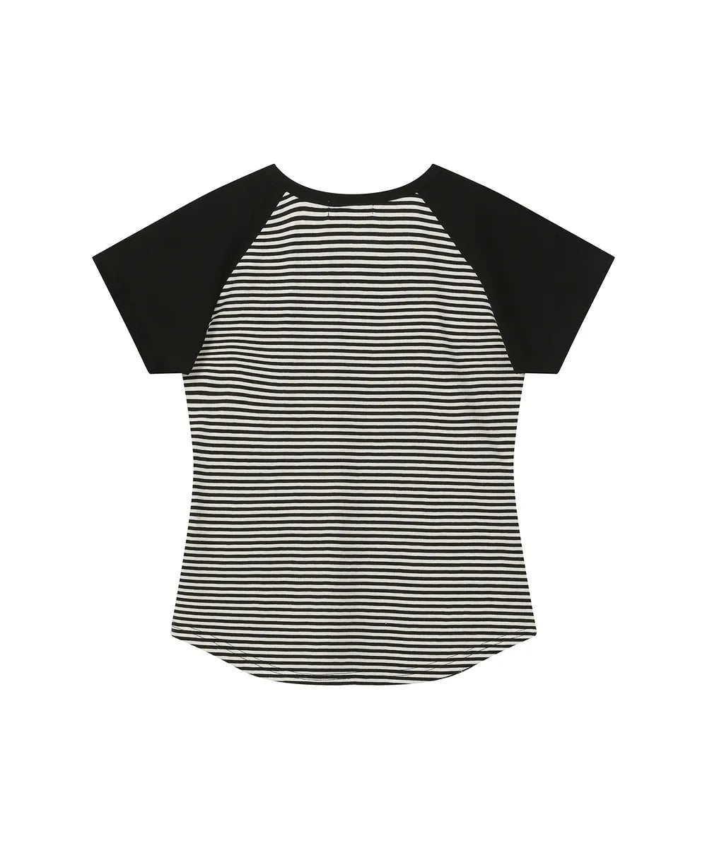 BAUF 3 BUTTON ANGEL SLIM FIT T-SHIRT (STRIPE BLACK)