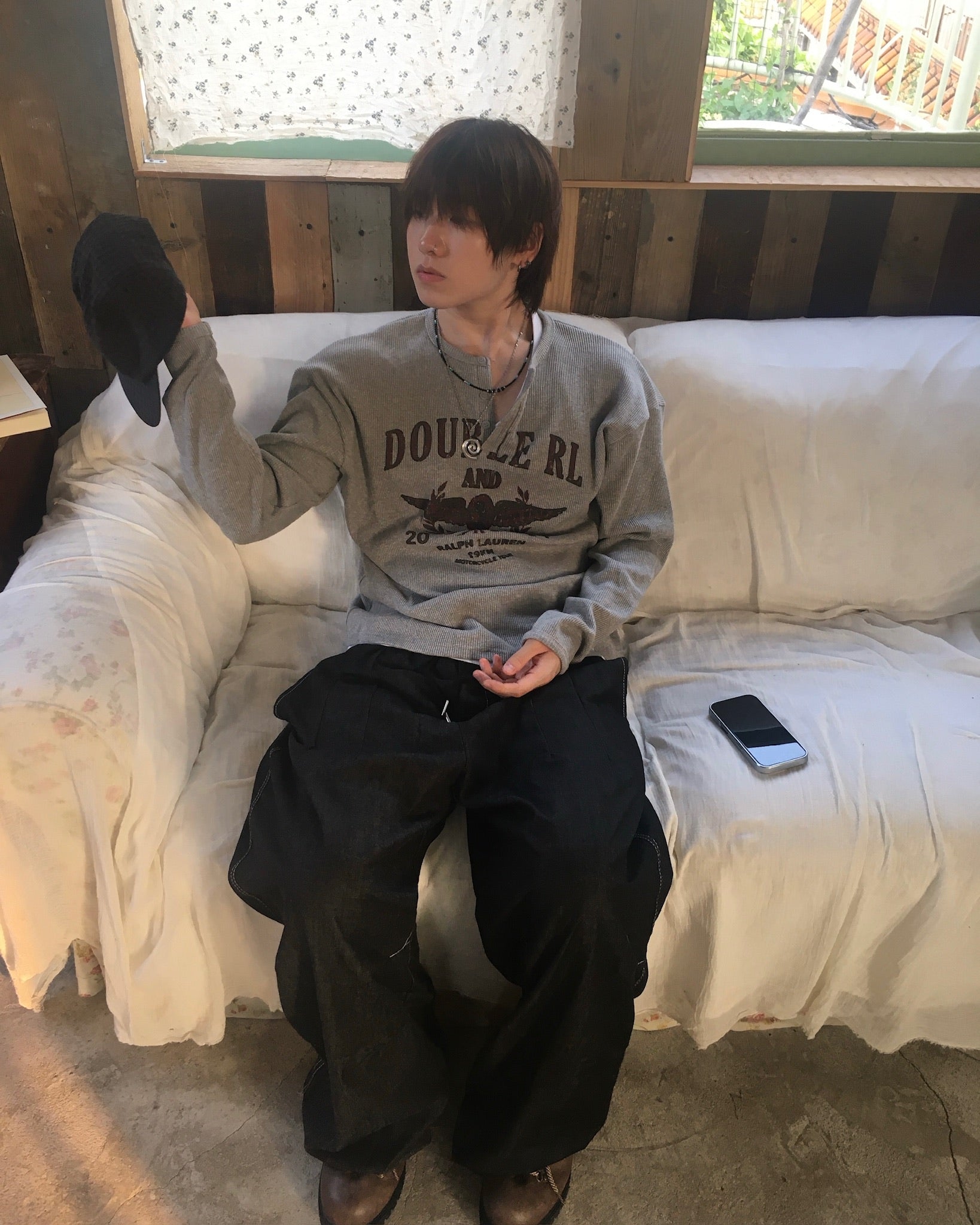 vintage waffle crop tee (grey)