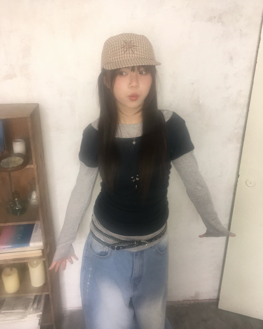sun checked cap (brown)