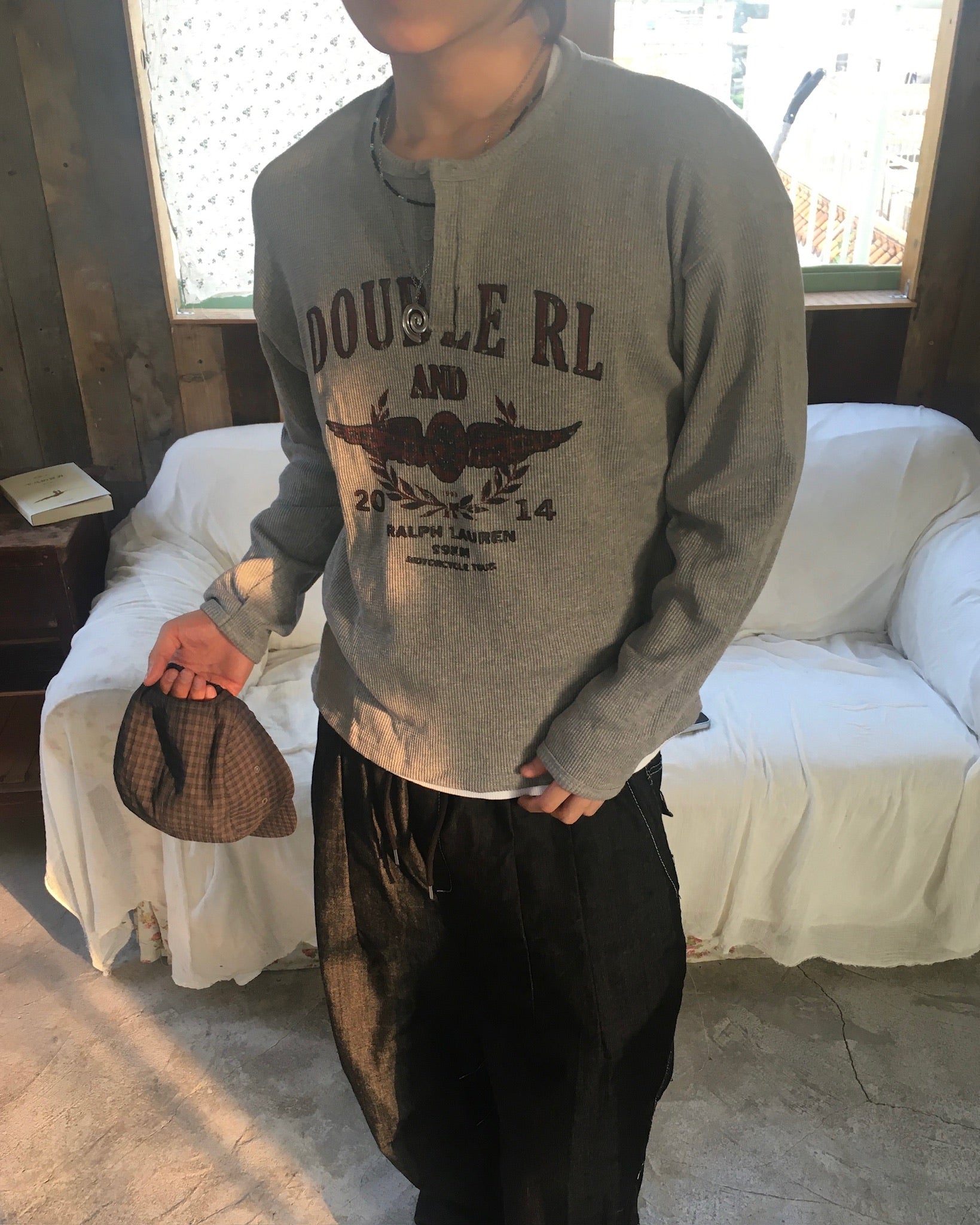 vintage waffle crop tee (grey)