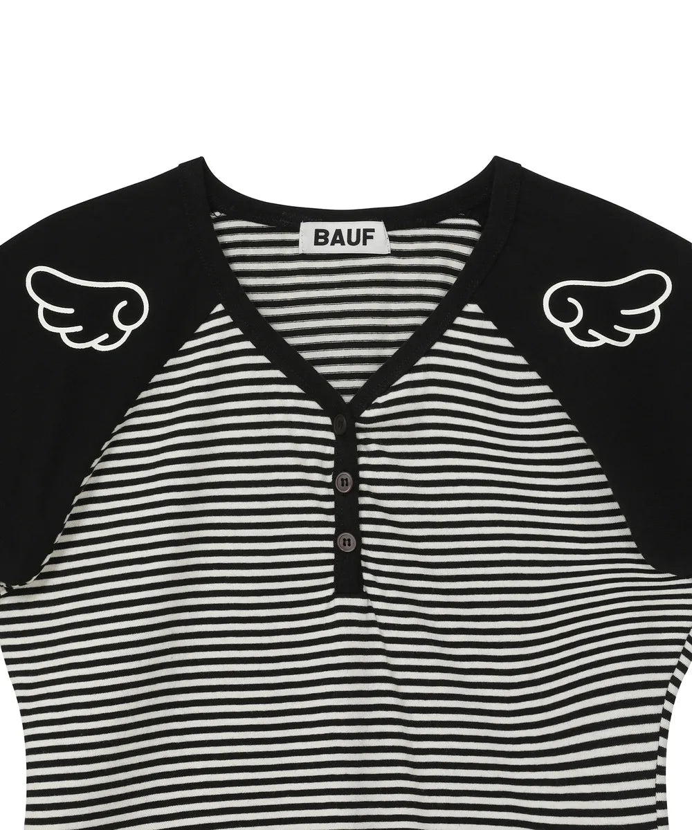BAUF 3 BUTTON ANGEL SLIM FIT T-SHIRT (STRIPE BLACK)