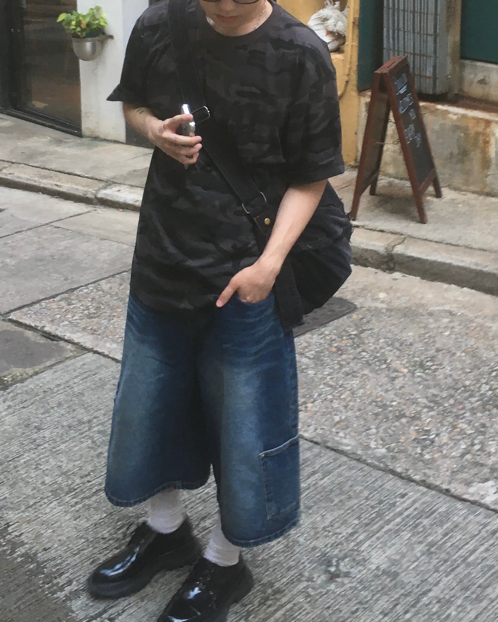 stitch washed denim bag (black)