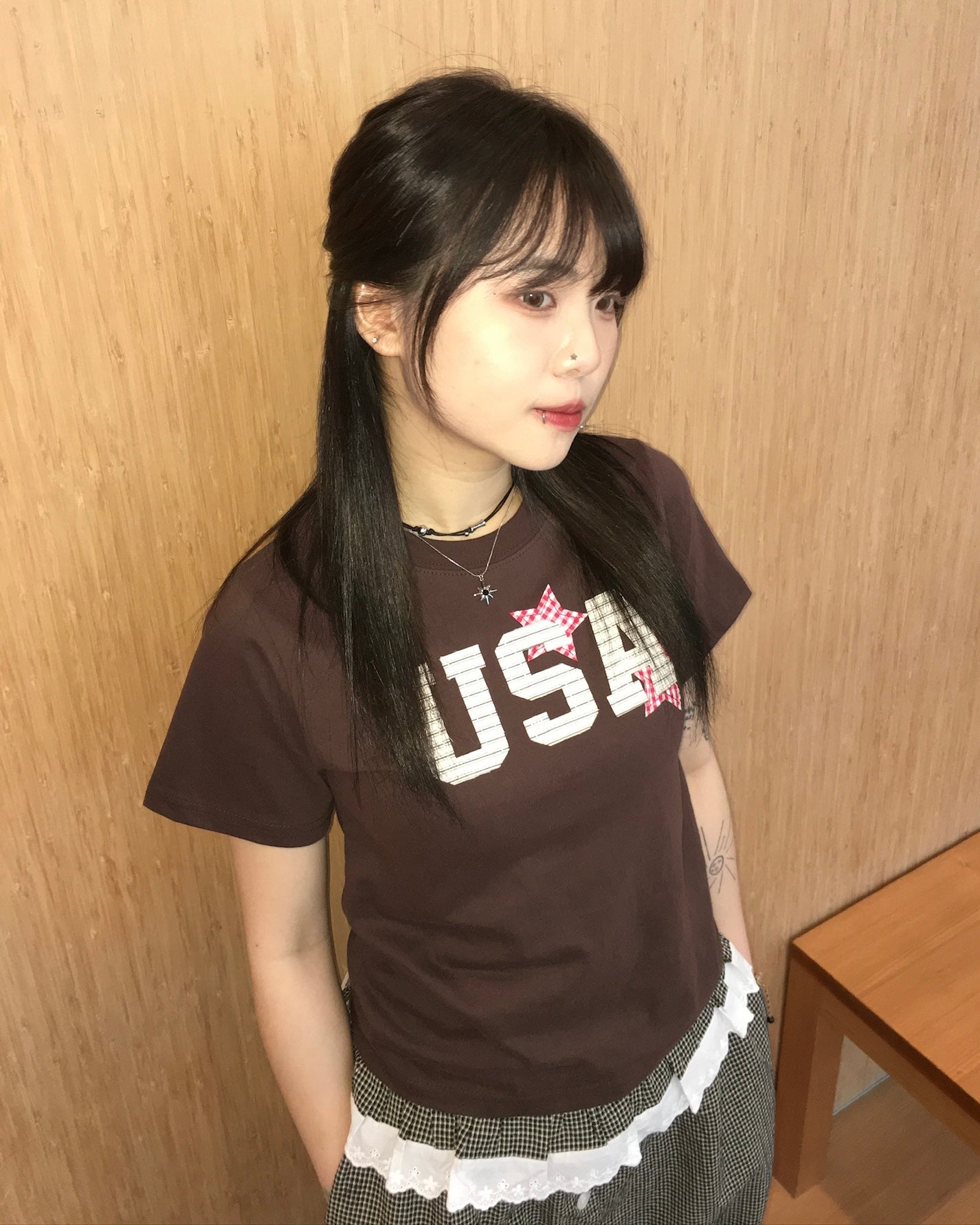 USA star crop tee (brown)